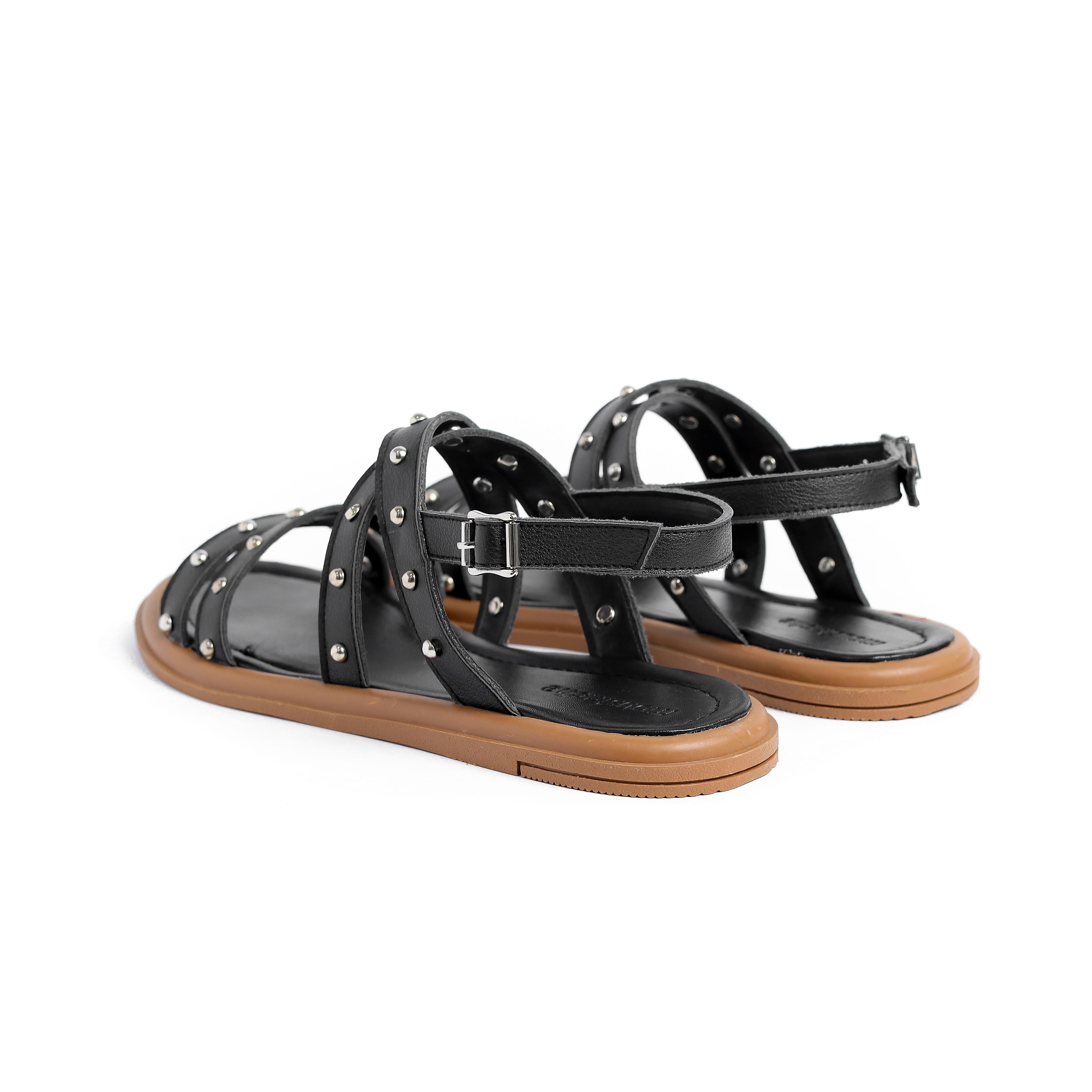 Flat Black Sandal With Camel Insole