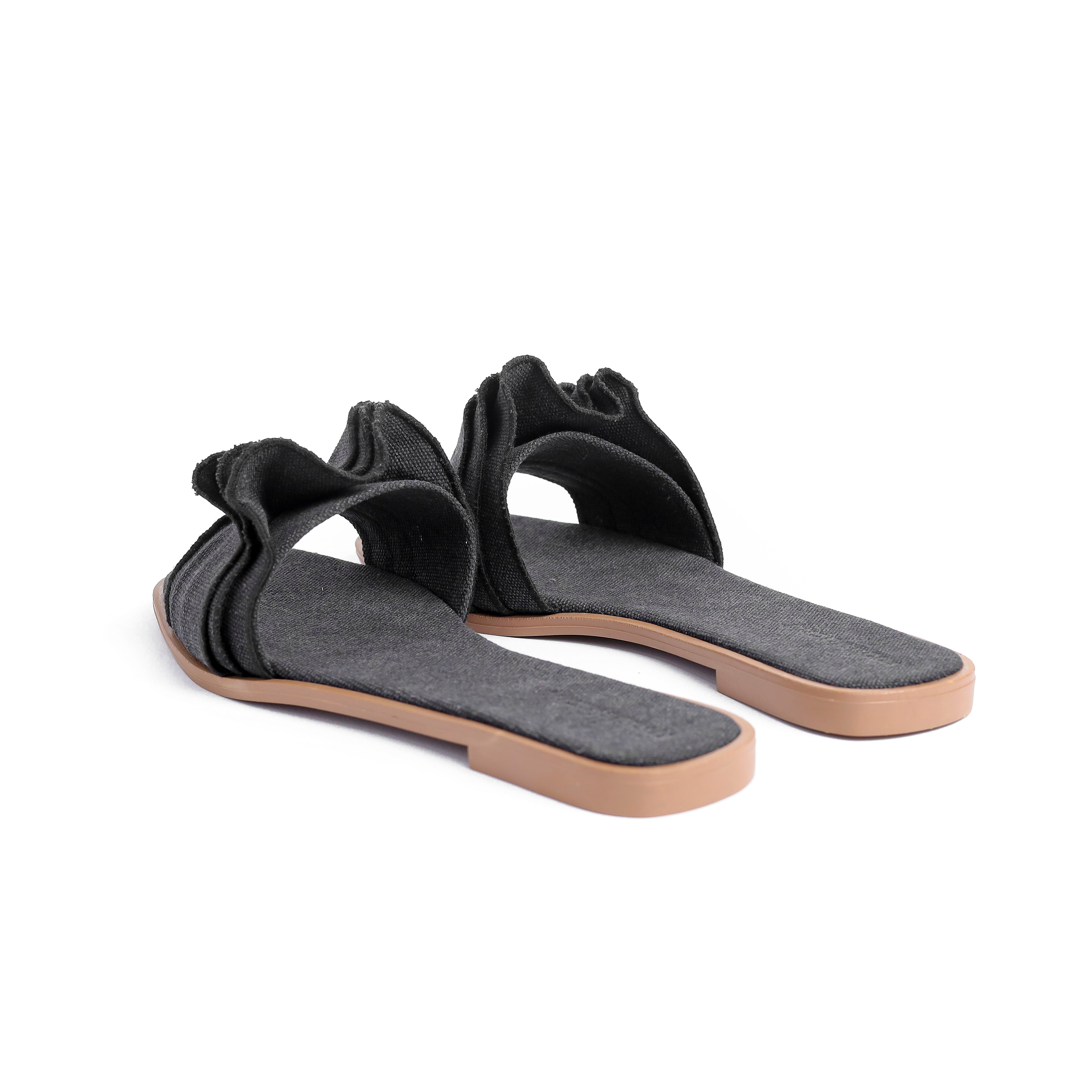 Flat Black Slipper With Design