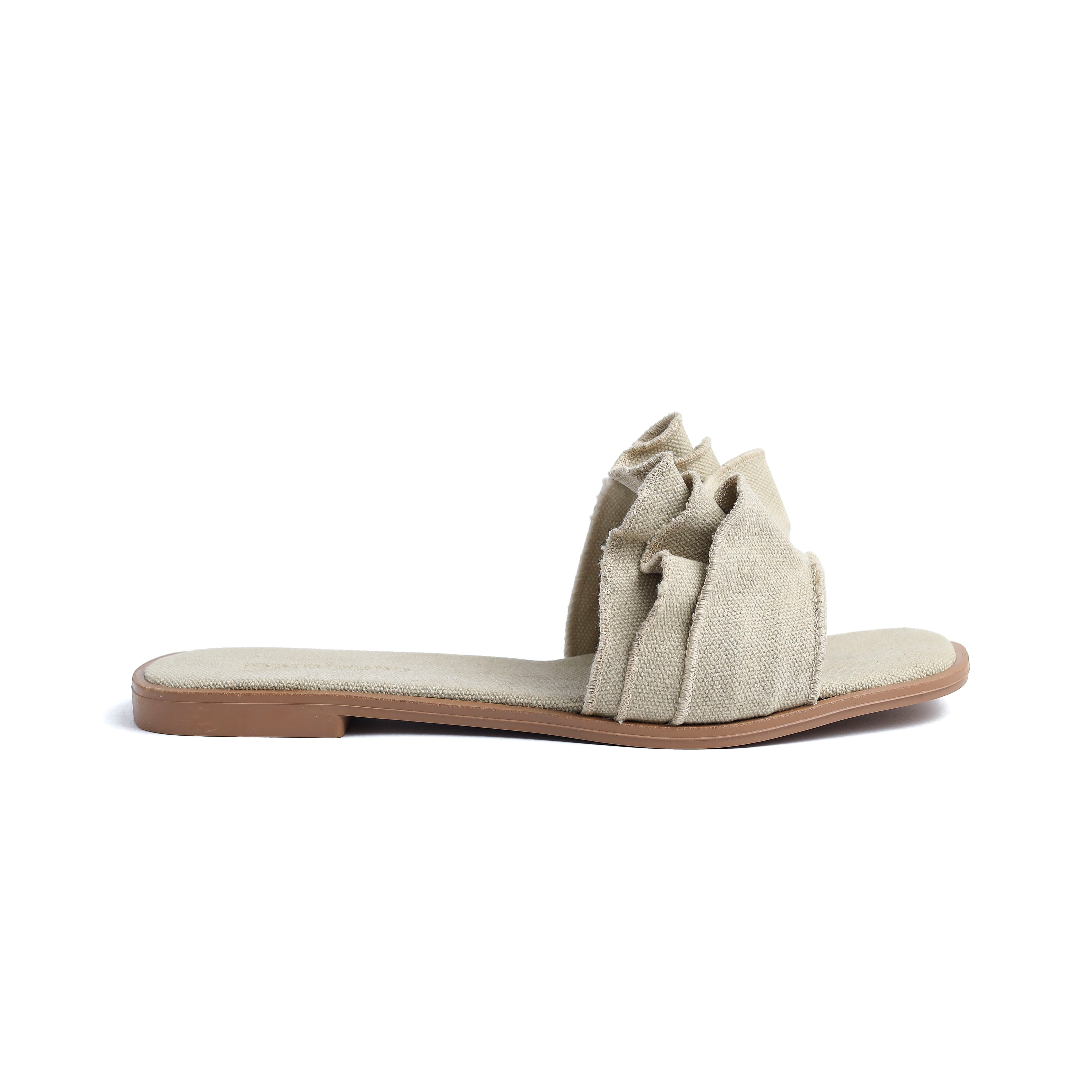 Flat Beige Slipper With Design