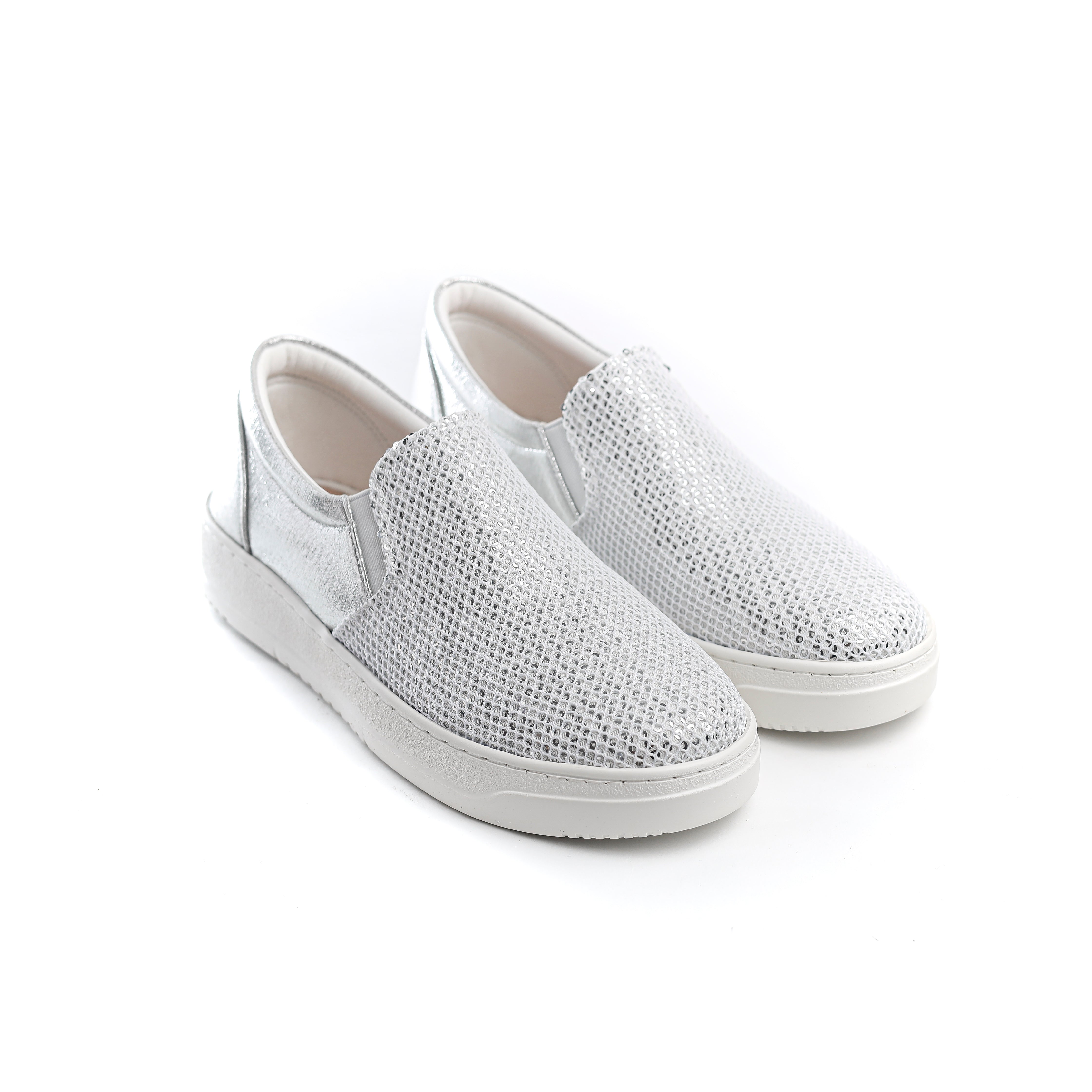 Silver Canvas Sneakers Without Laces