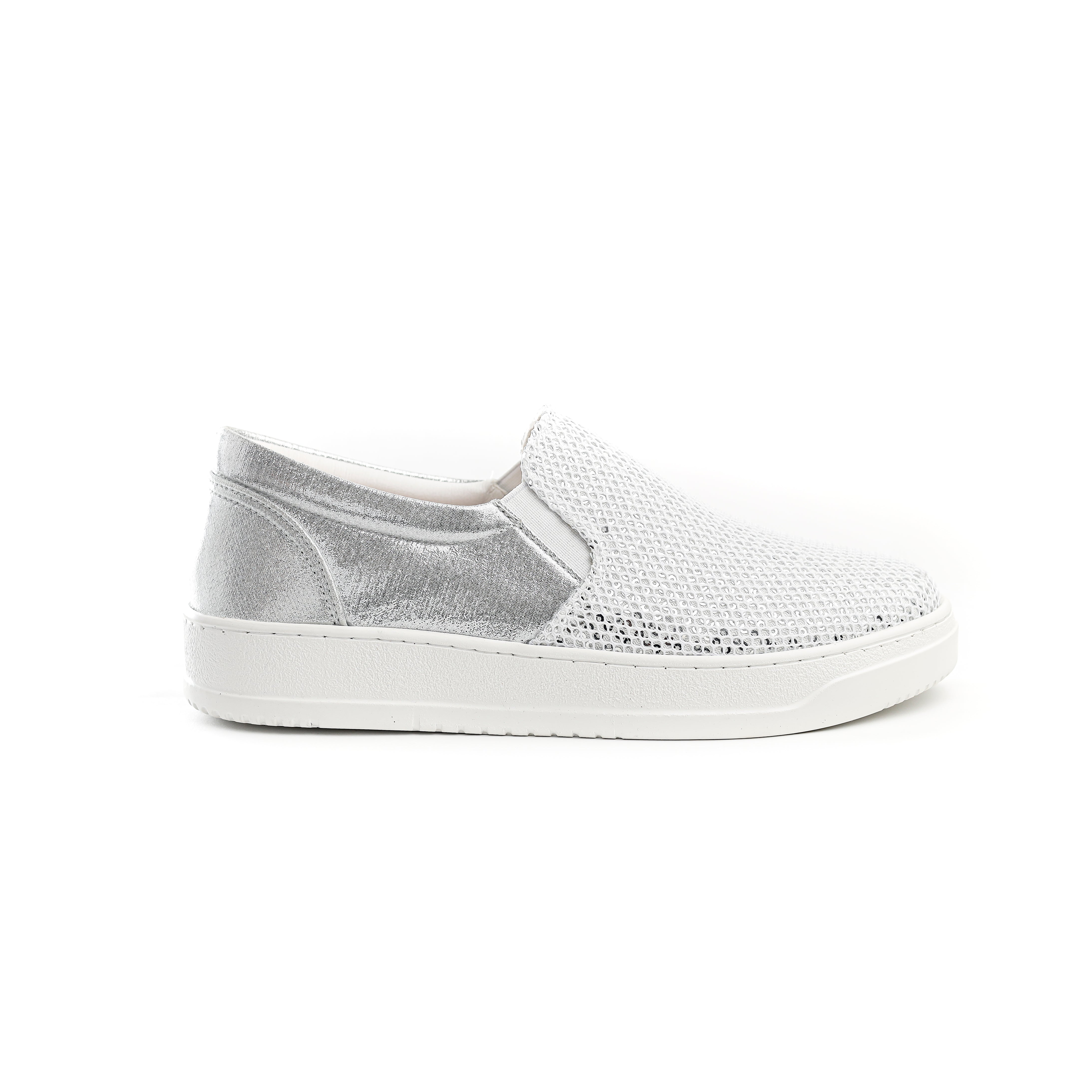 Silver Canvas Sneakers Without Laces