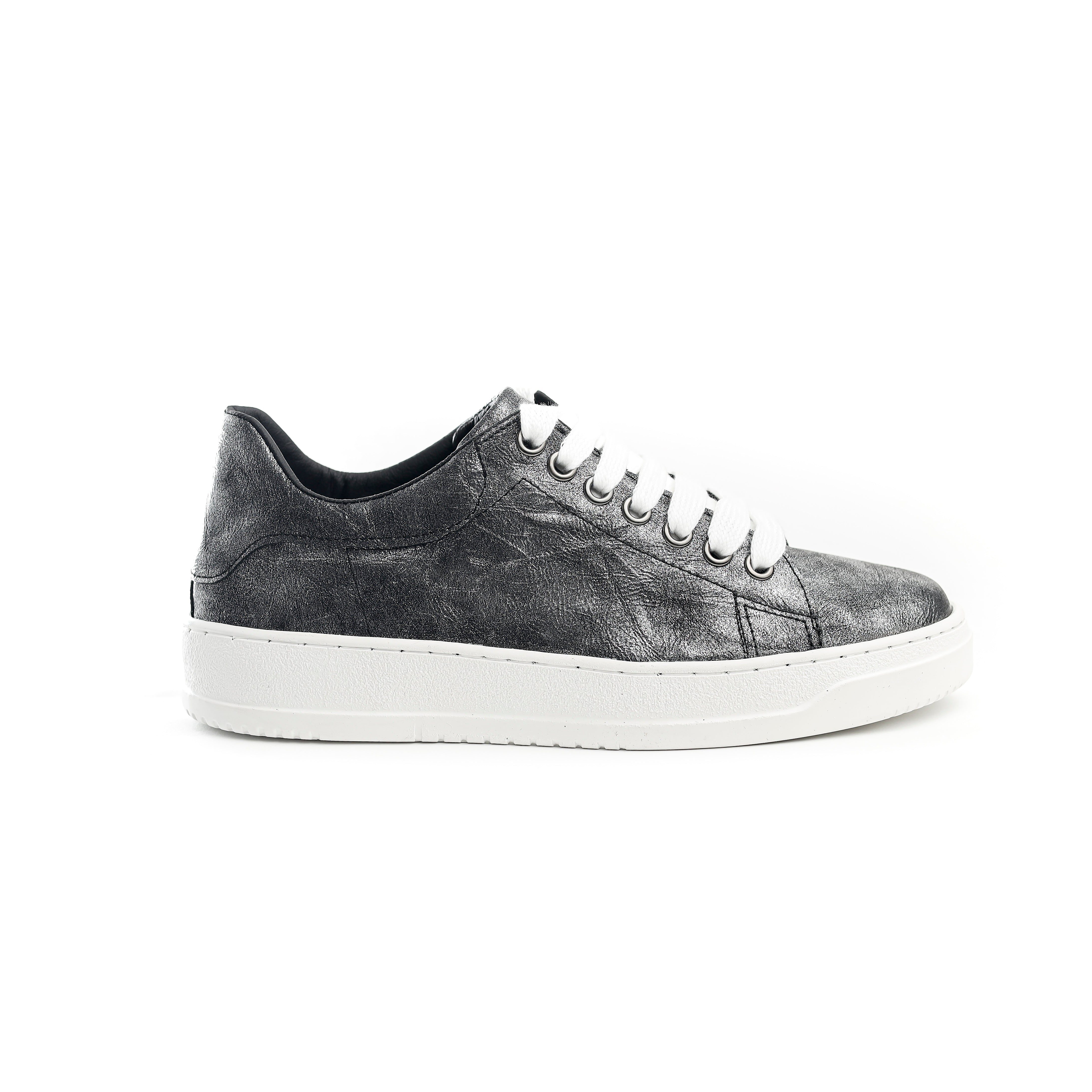 Silver Casual Shoes With Wide White Laces