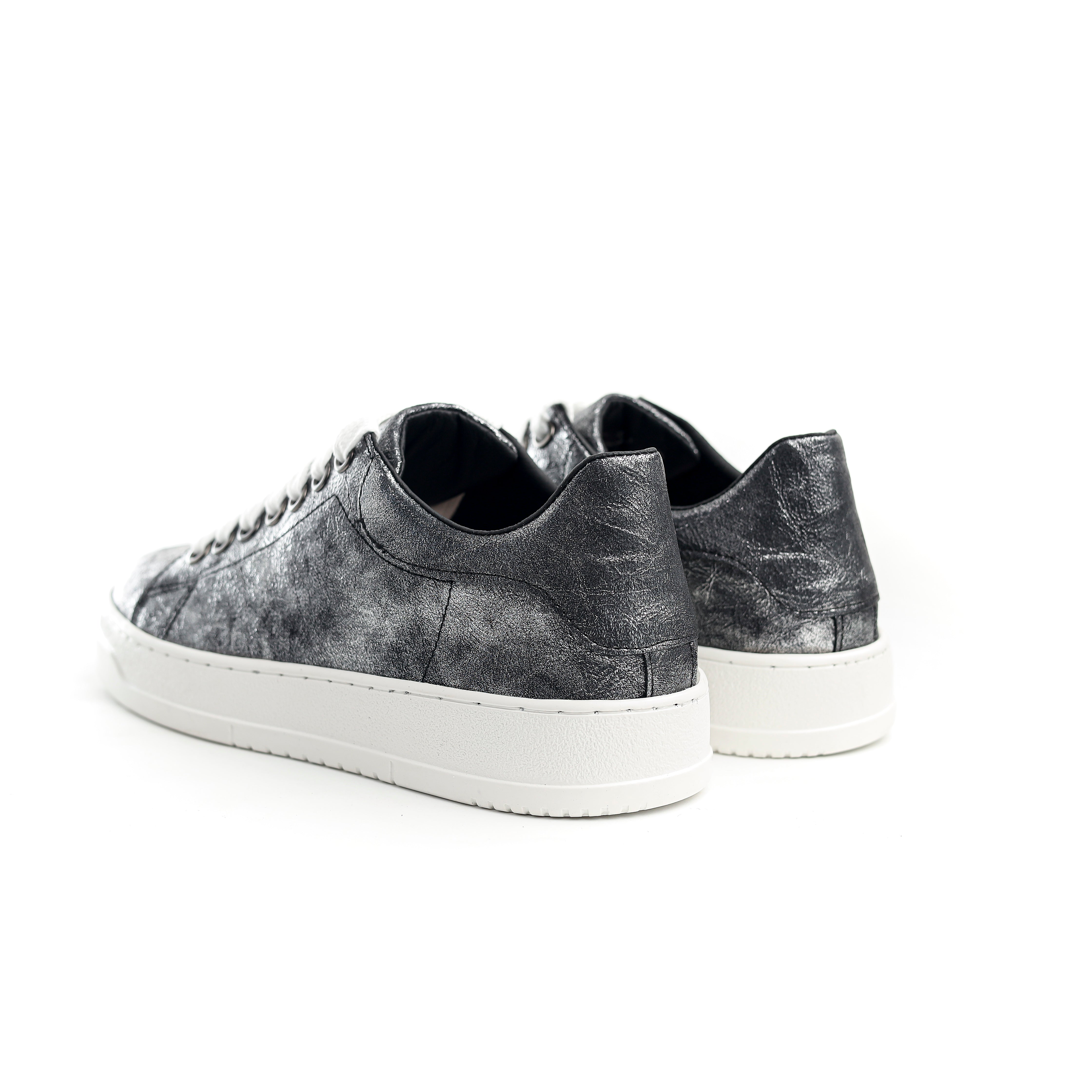 Silver Casual Shoes With Wide White Laces