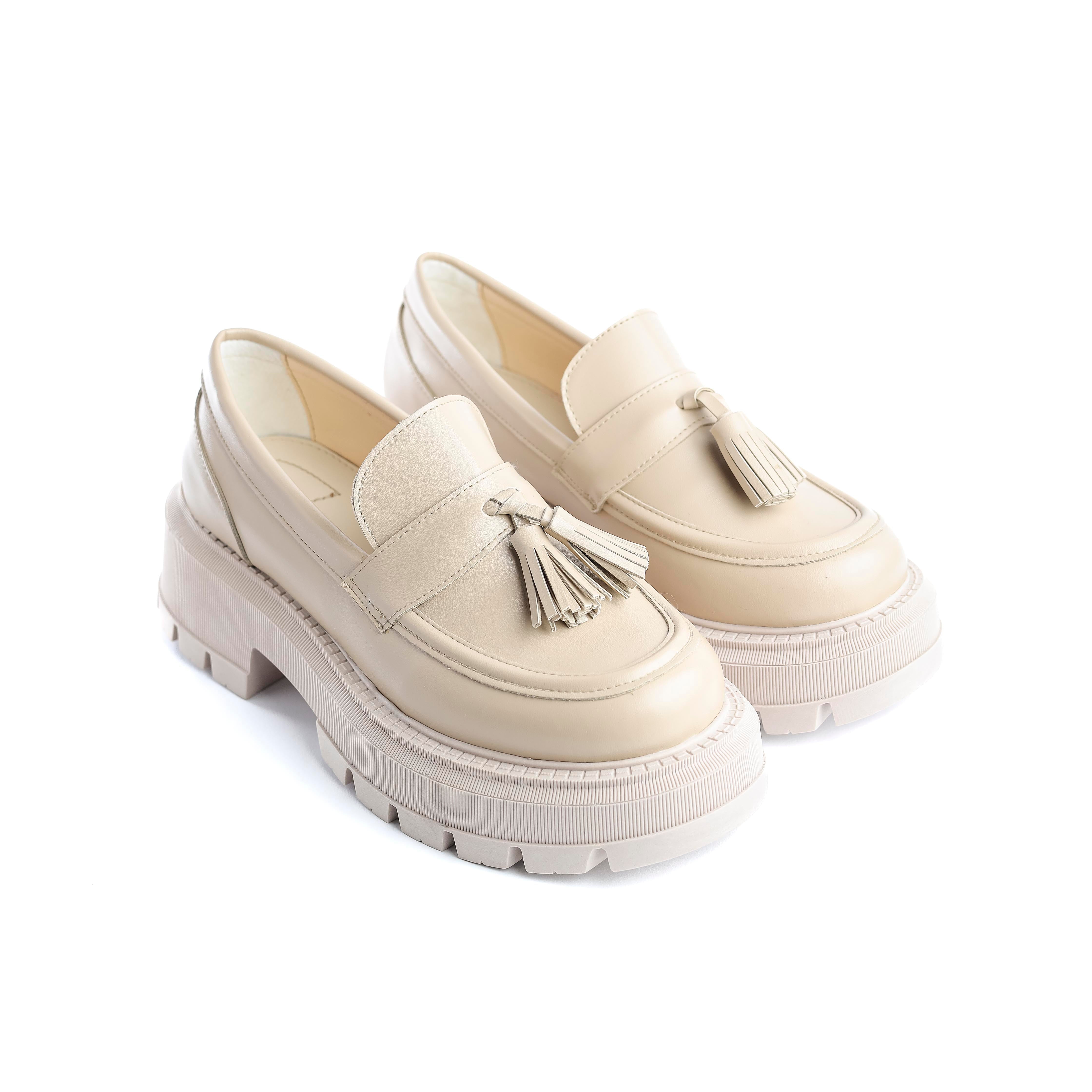 Beige Slip On Loafer With Large Insole
