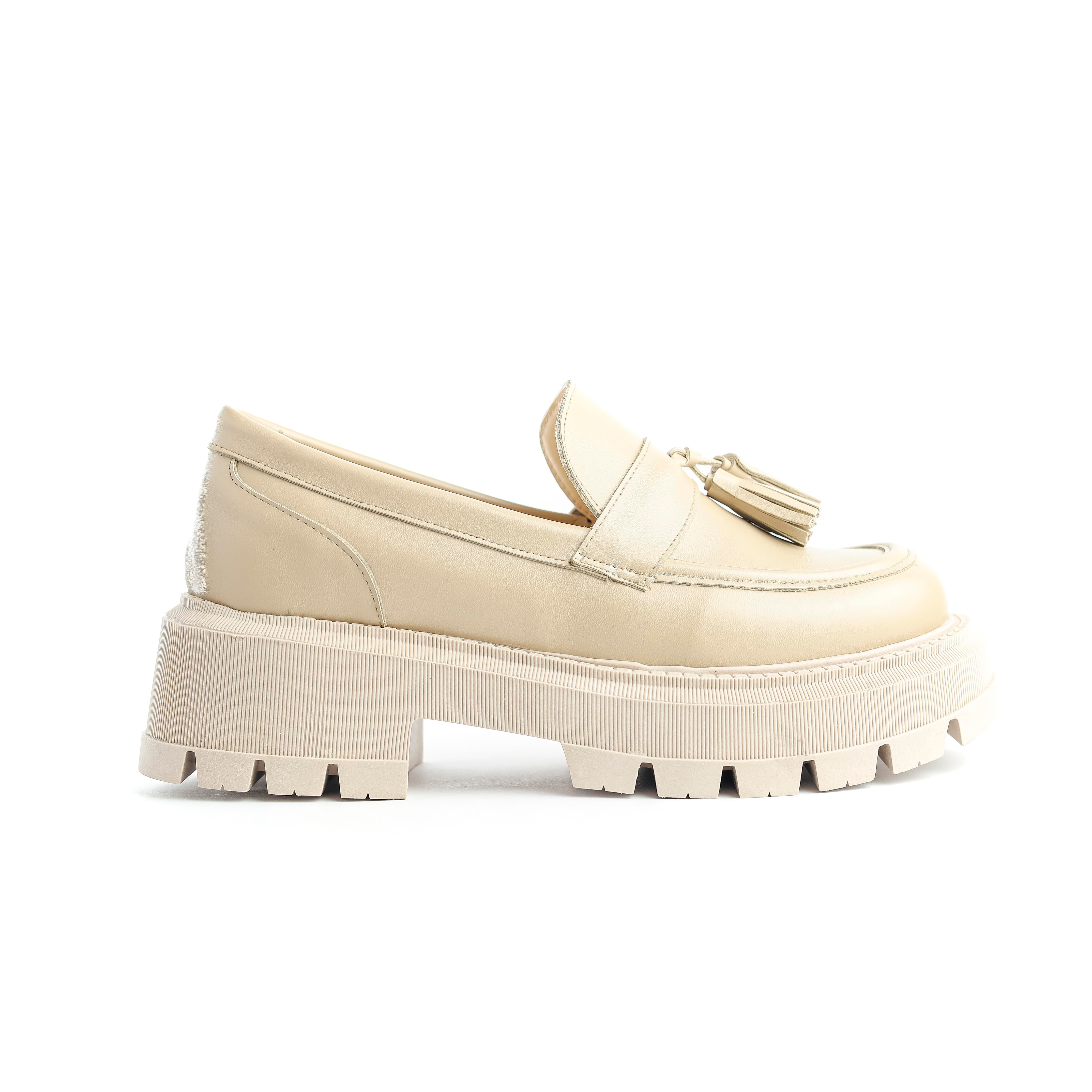 Beige Slip On Loafer With Large Insole