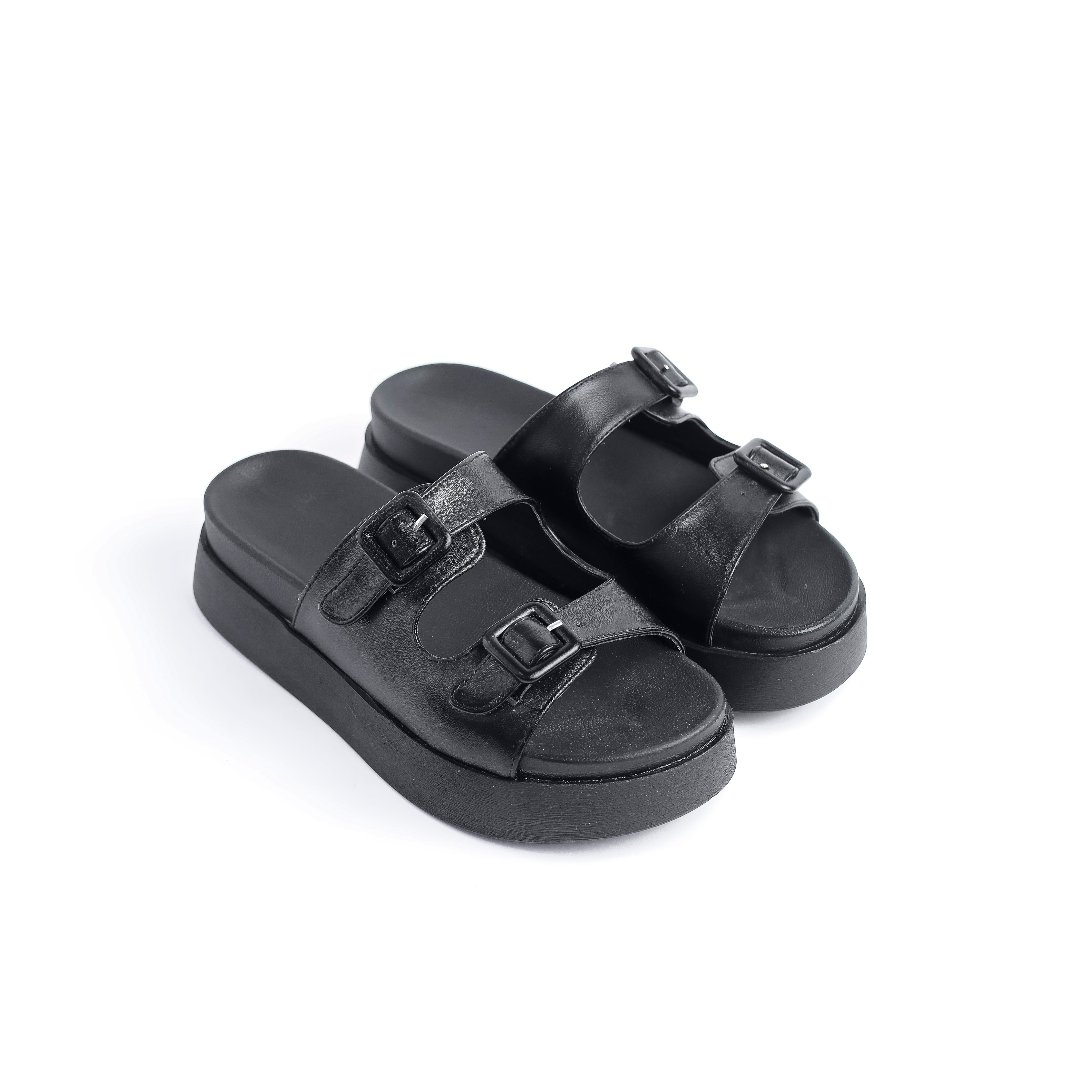 Black Slipper With Two Straps