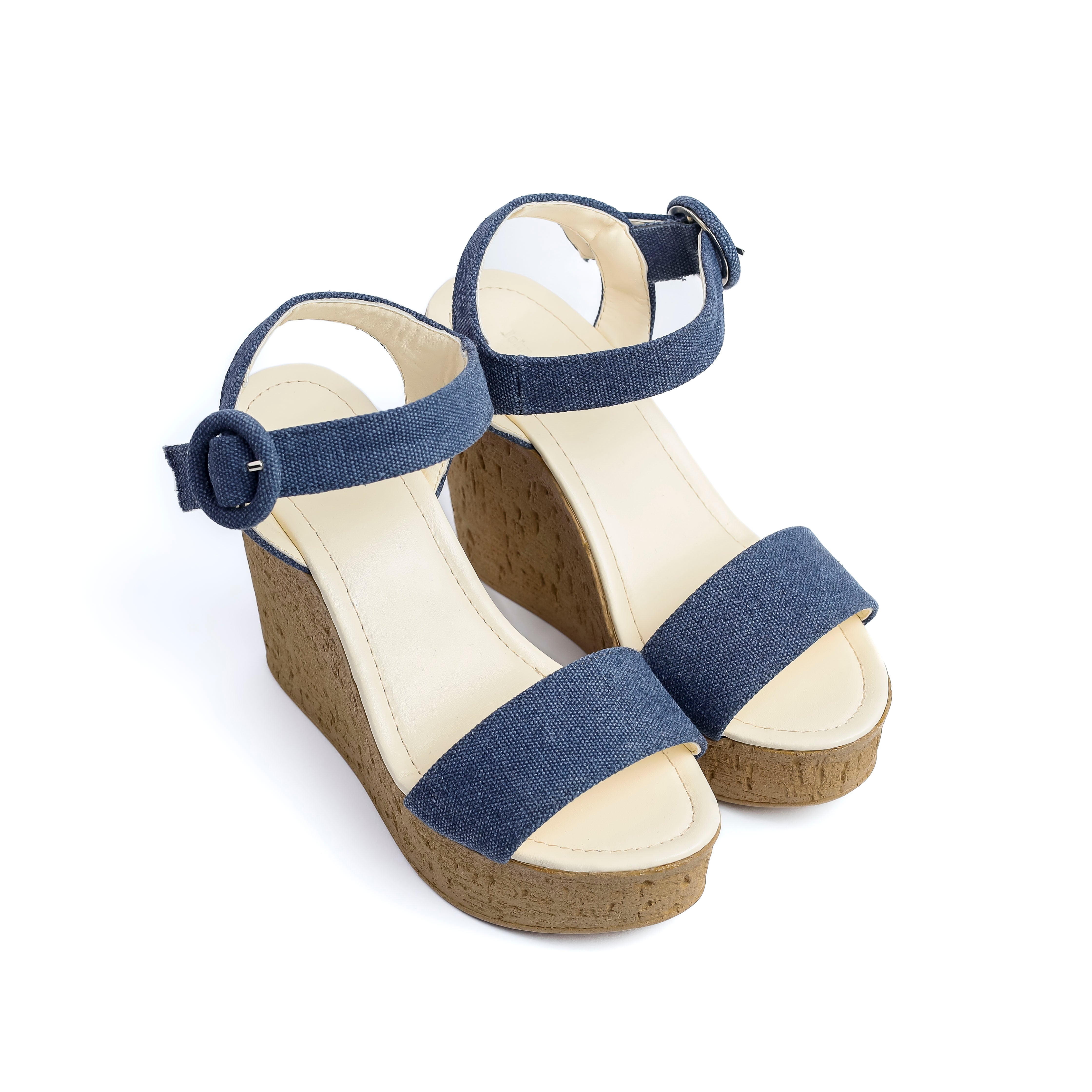 Comfortable Strappy Wedge Blue Heel
