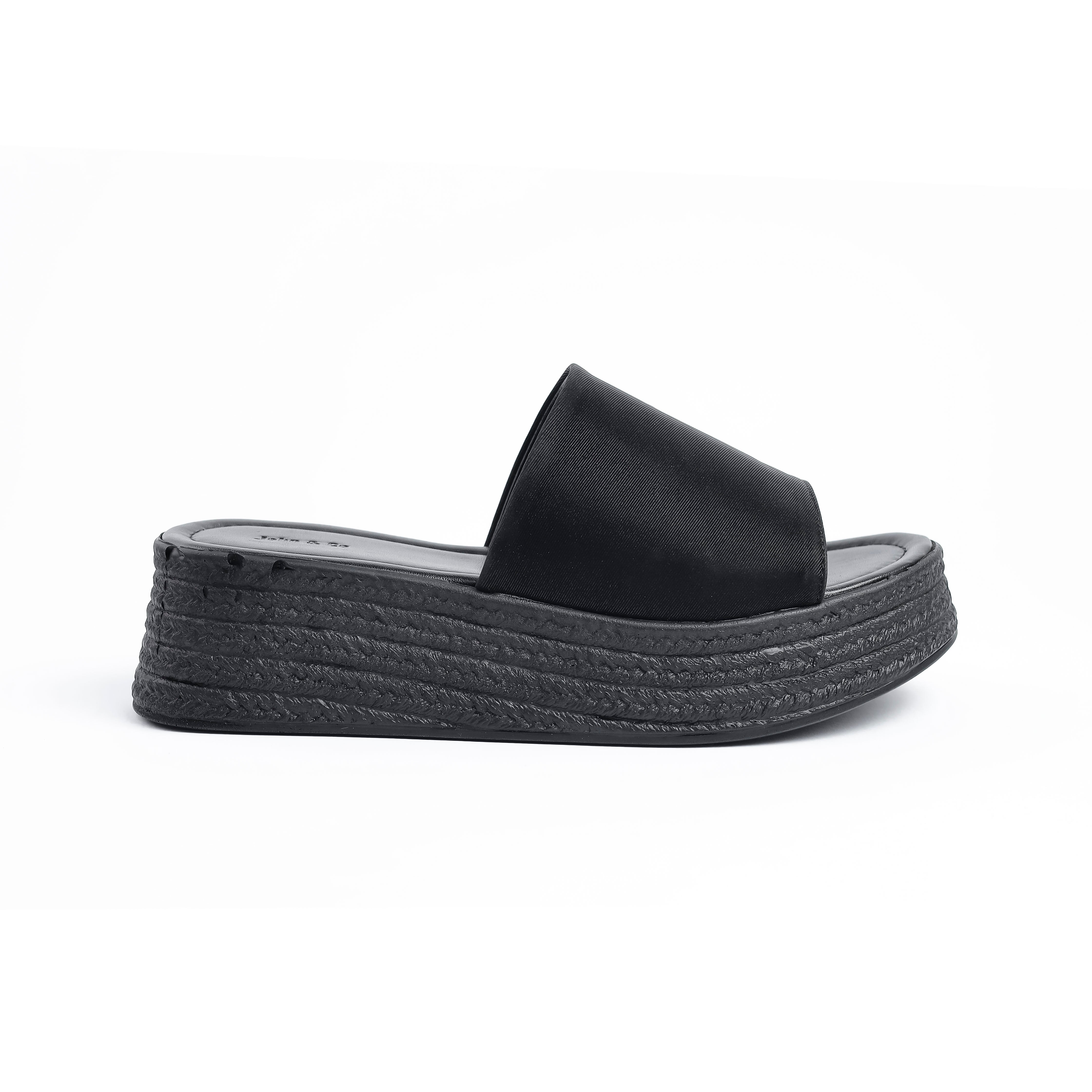 Thick Sole One Strap Slip Black Sandal