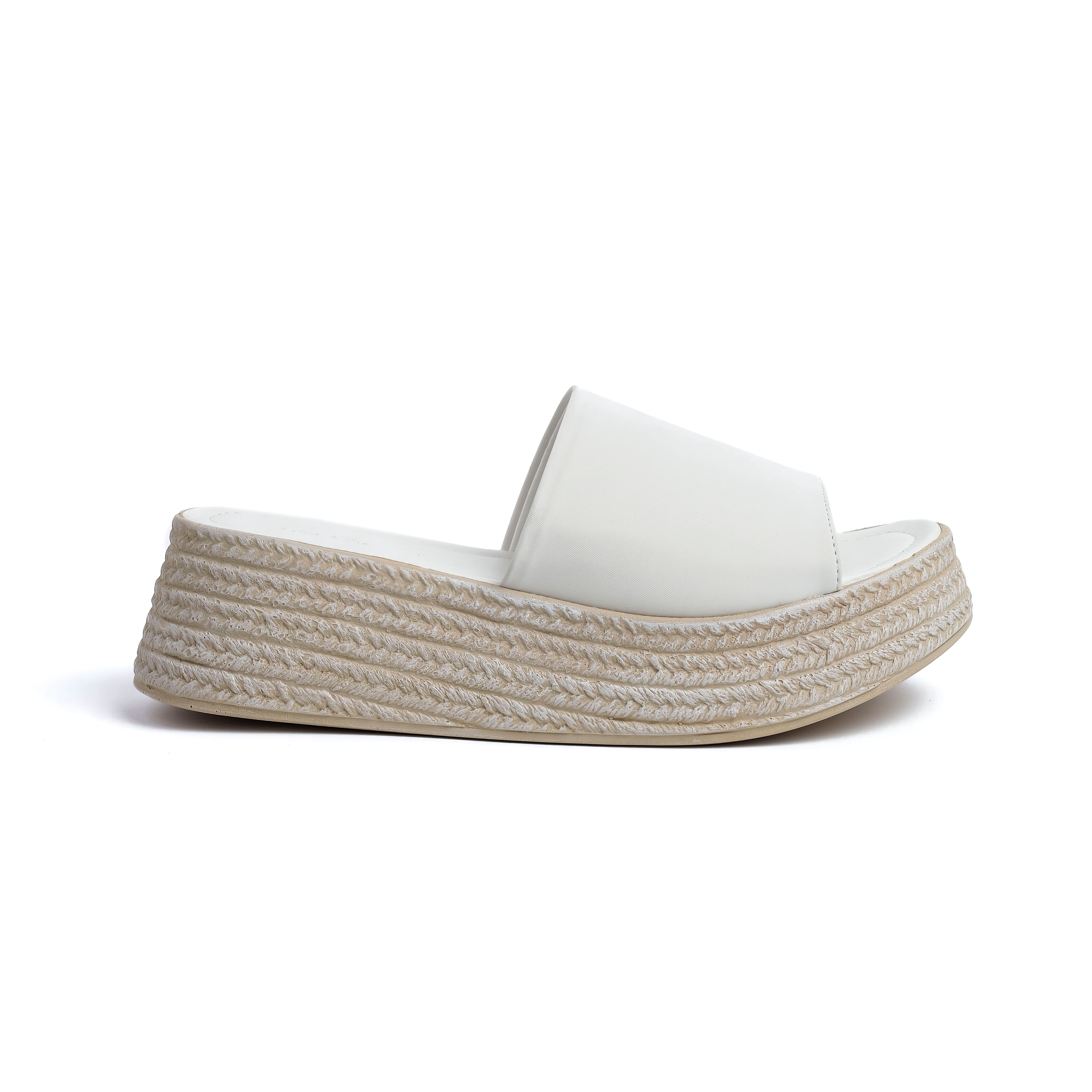 Thick Sole One Strap Slip White Sandal