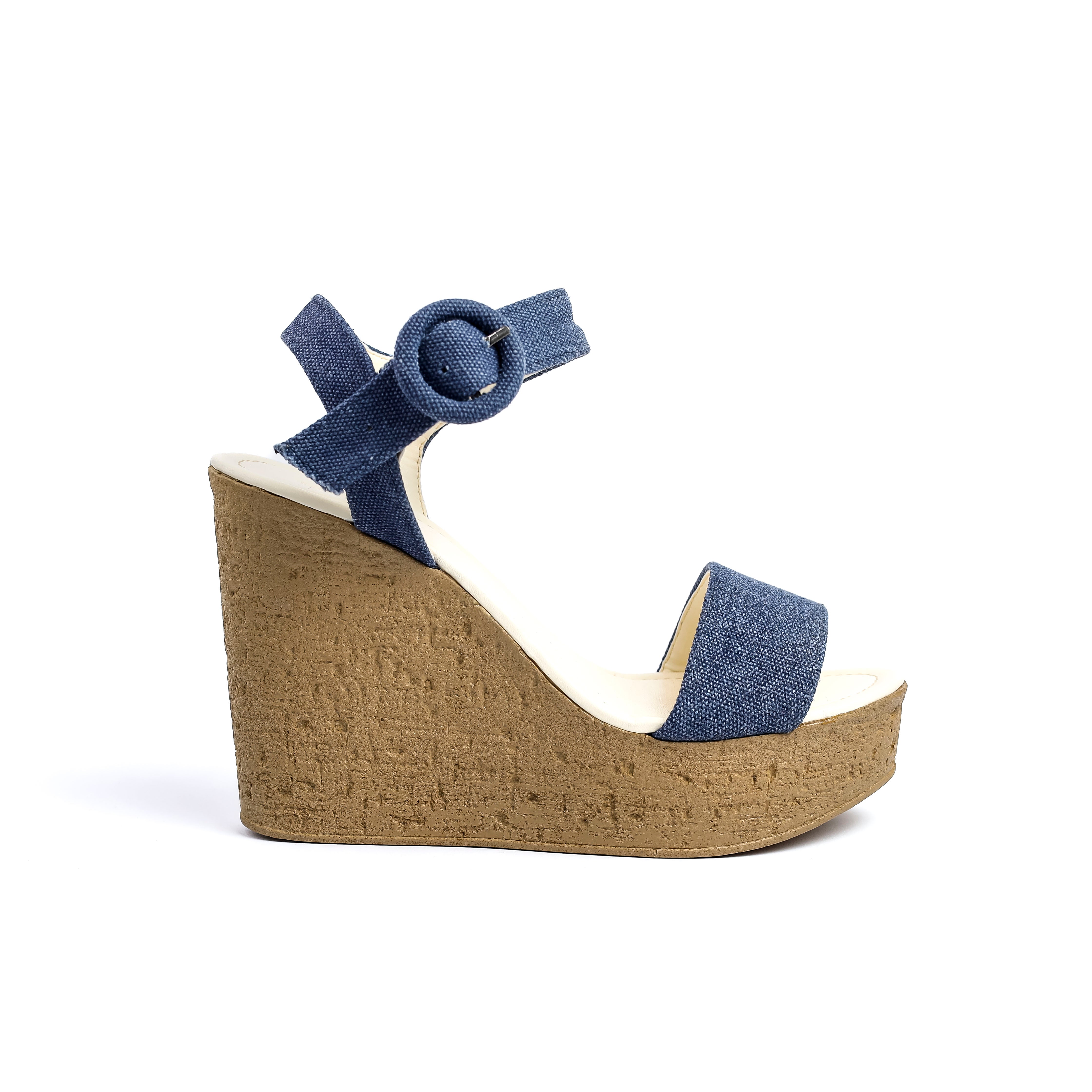 Comfortable Strappy Wedge Blue Heel