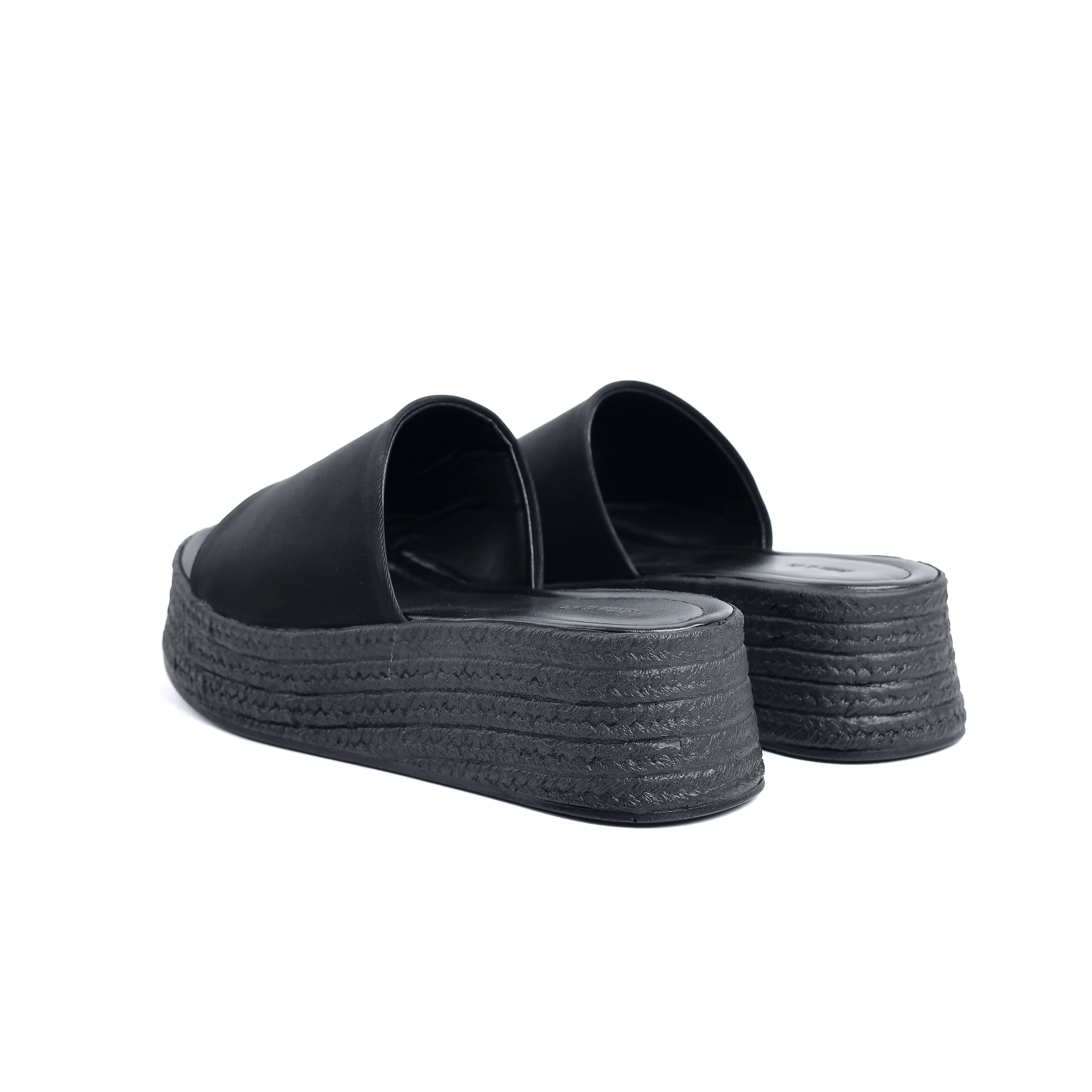 Thick Sole One Strap Slip Black Sandal