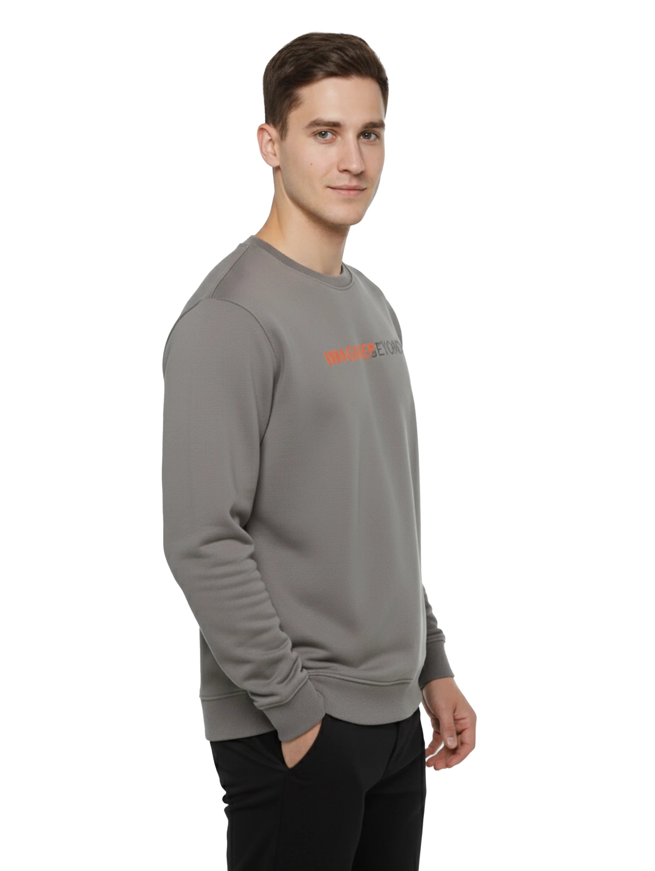 Grey Round Neck Sweater With Simple Design