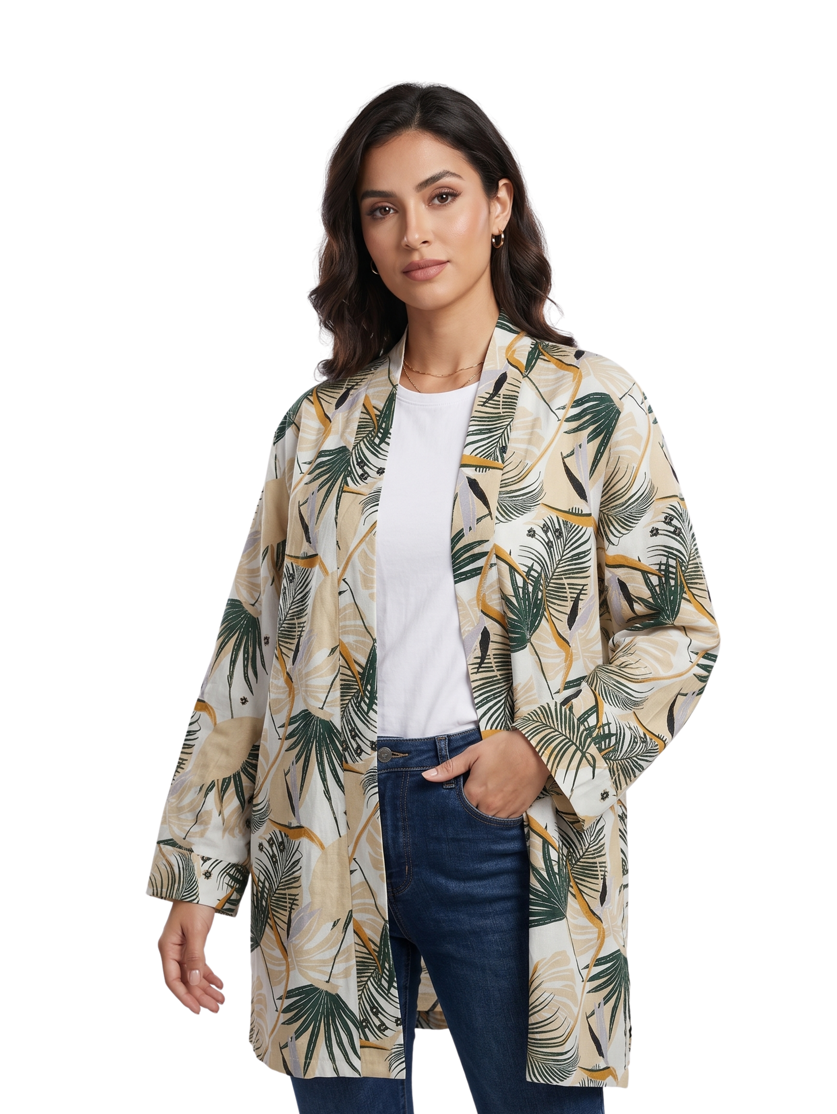 Tropical Palm Open Front Cardigan