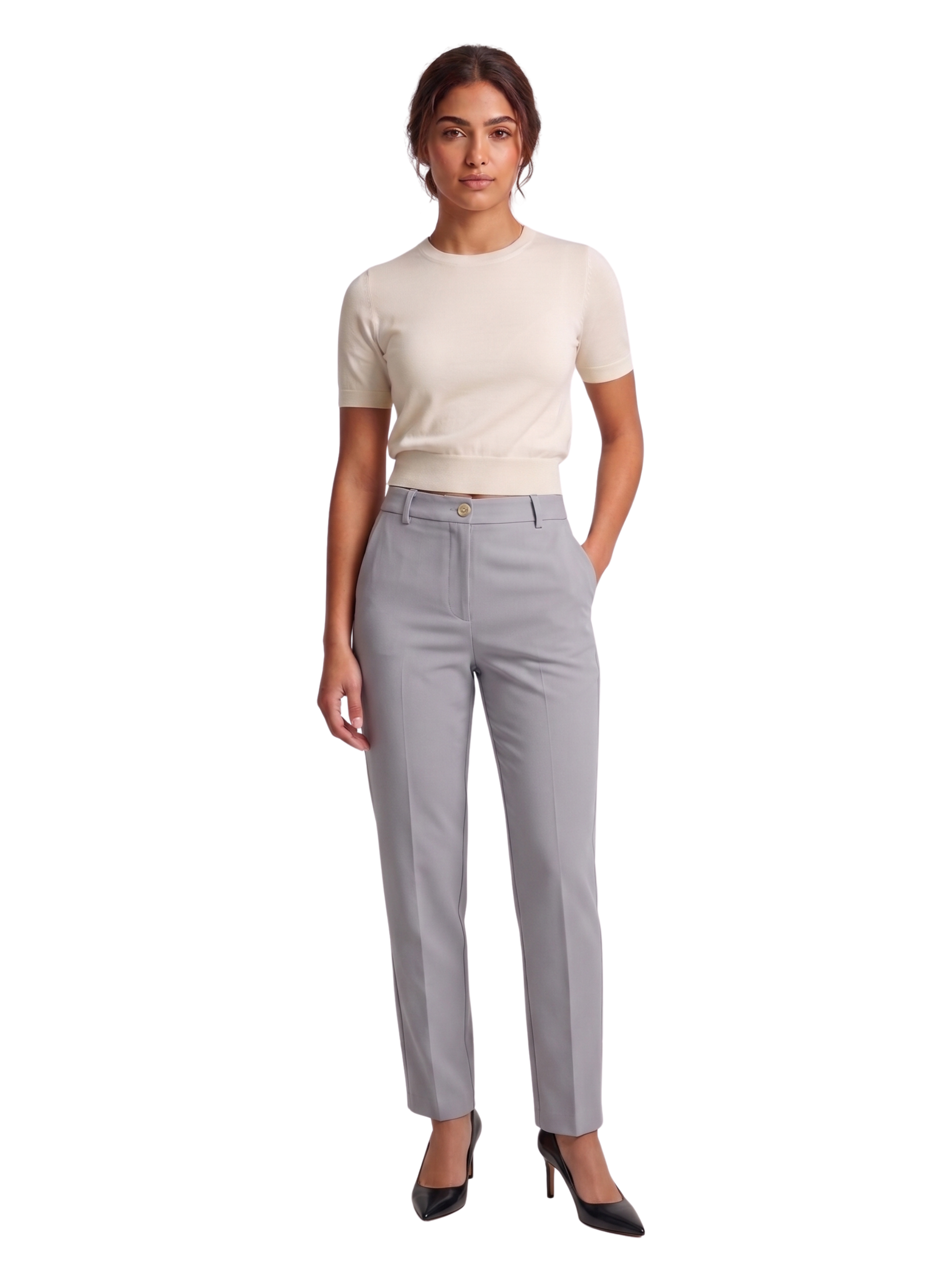 Grey Classic Straight Leg Pants With Side Pockets