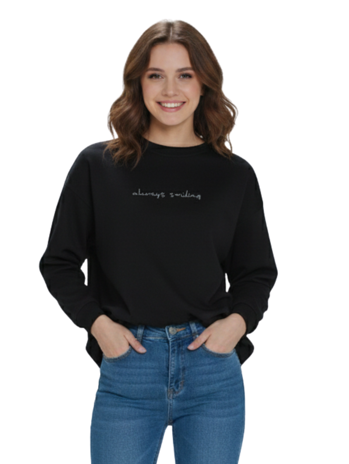 Black Long Sleeve Sweater With Simple Front Design