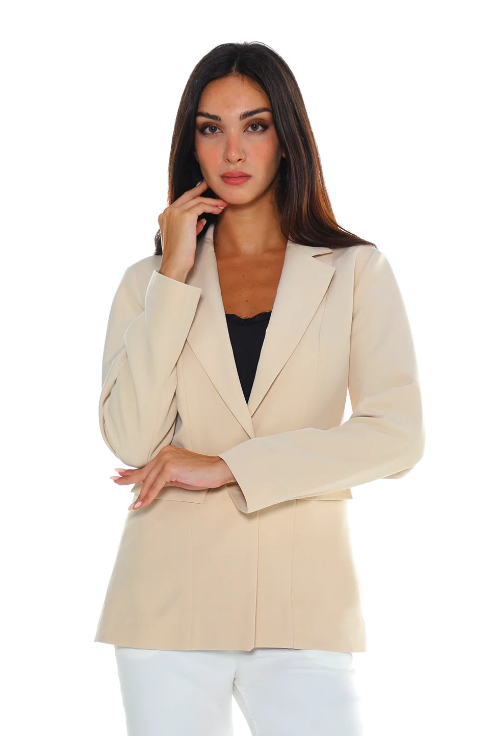Basic Beige Blazer With Patch Pockets