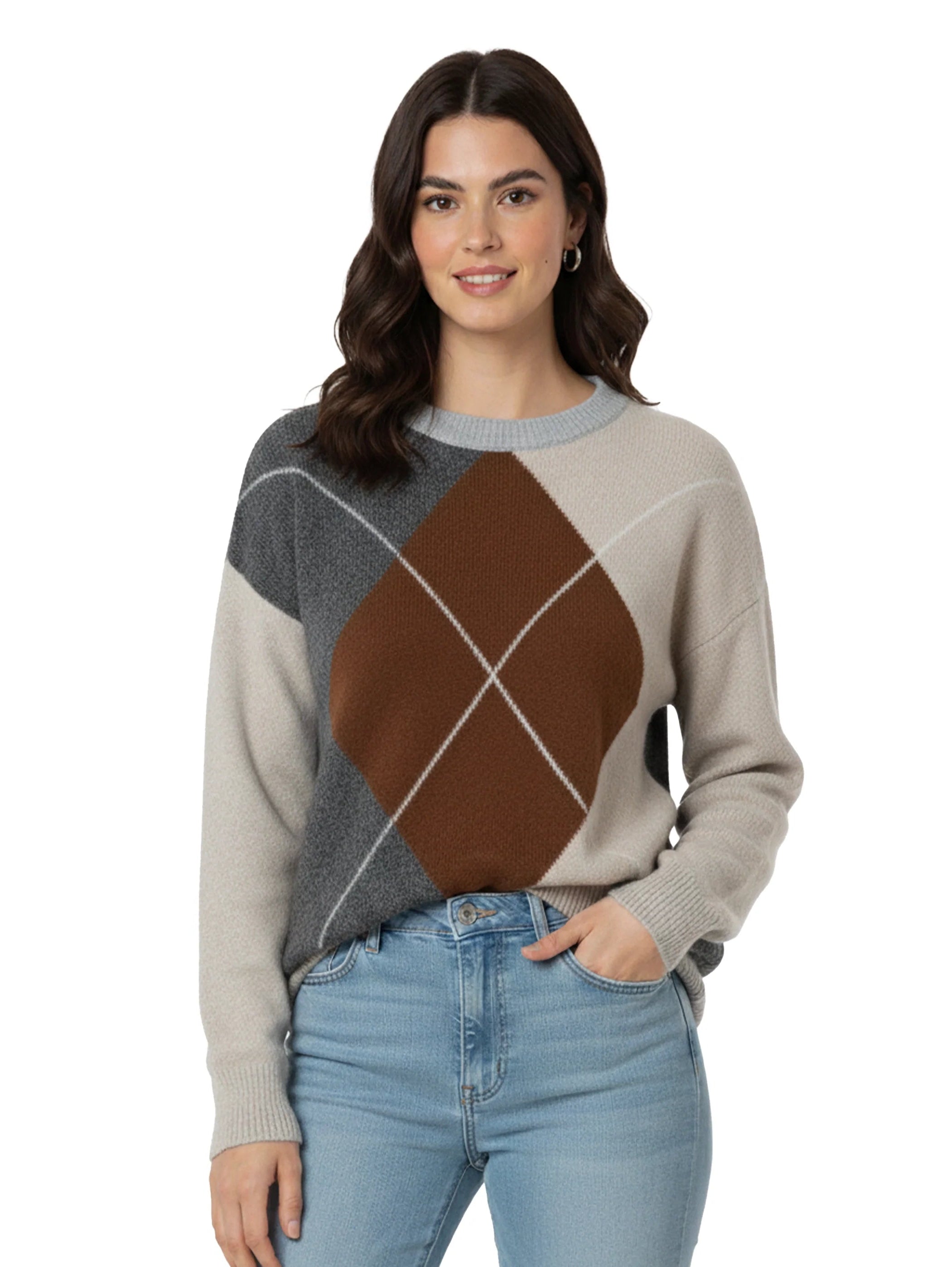 Beige Pullover With Diamond Shape Design