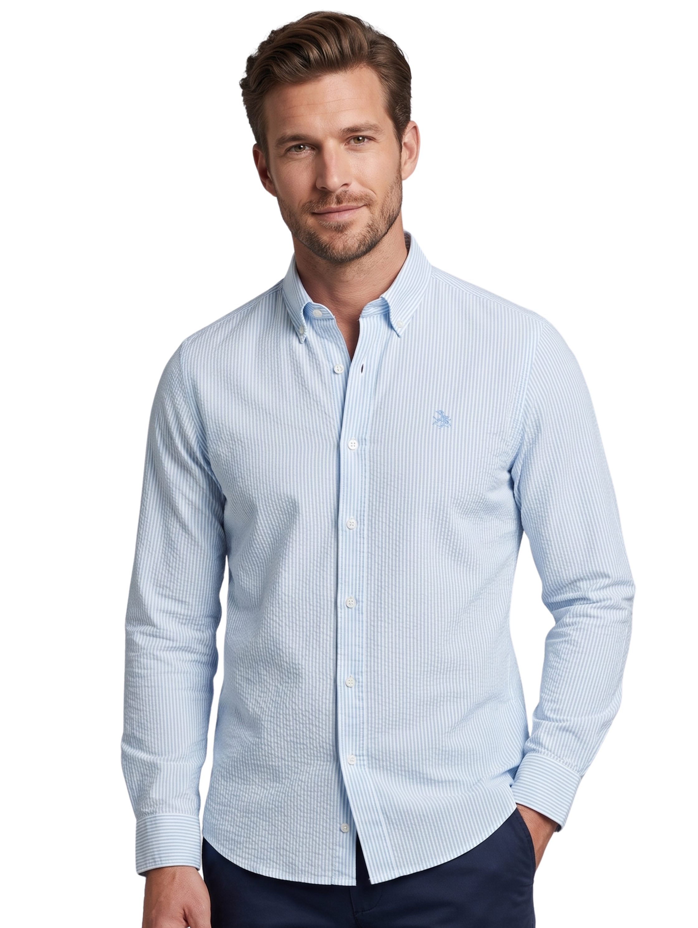 Light Blue Long Sleeved Oxford Striped Shirt