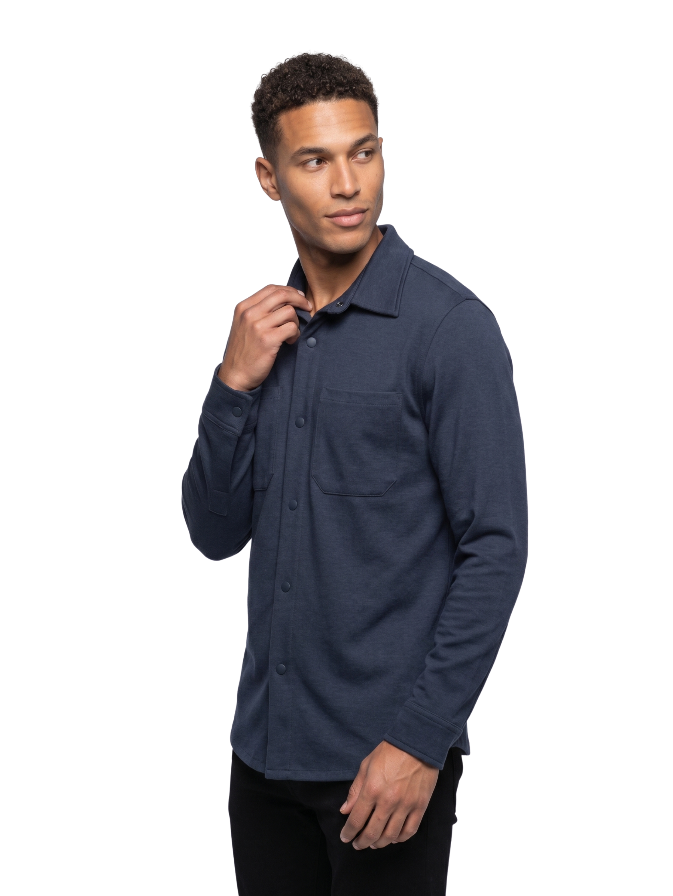 Navy Snap Front Shirt with Double Chest Pockets