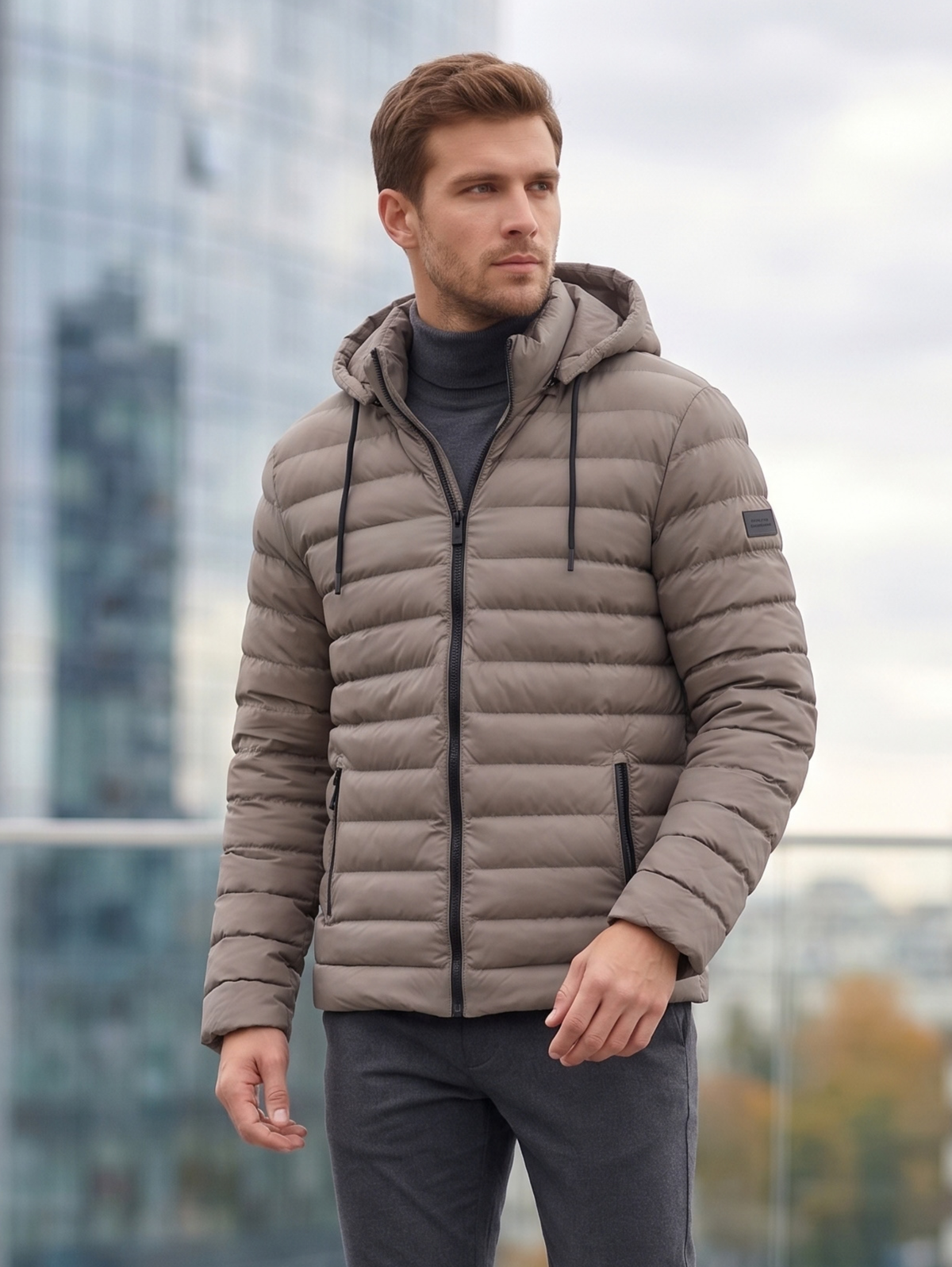 Khaki Hooded Puffer Jacket