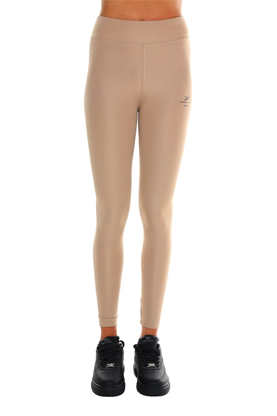 Beige High Waist Active Legging With Logo