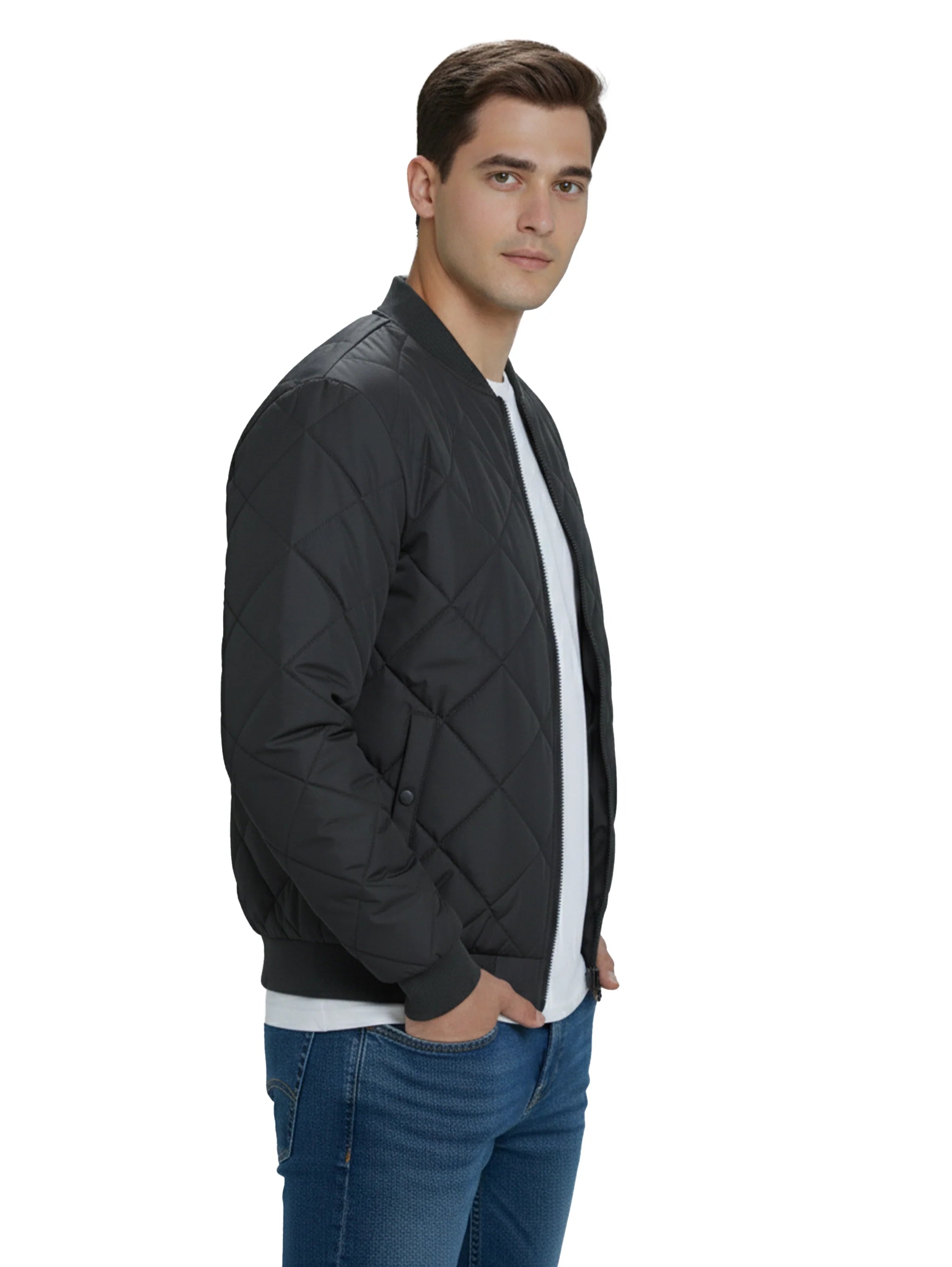 Black Puffer Padded Jacket With Zipper To Close