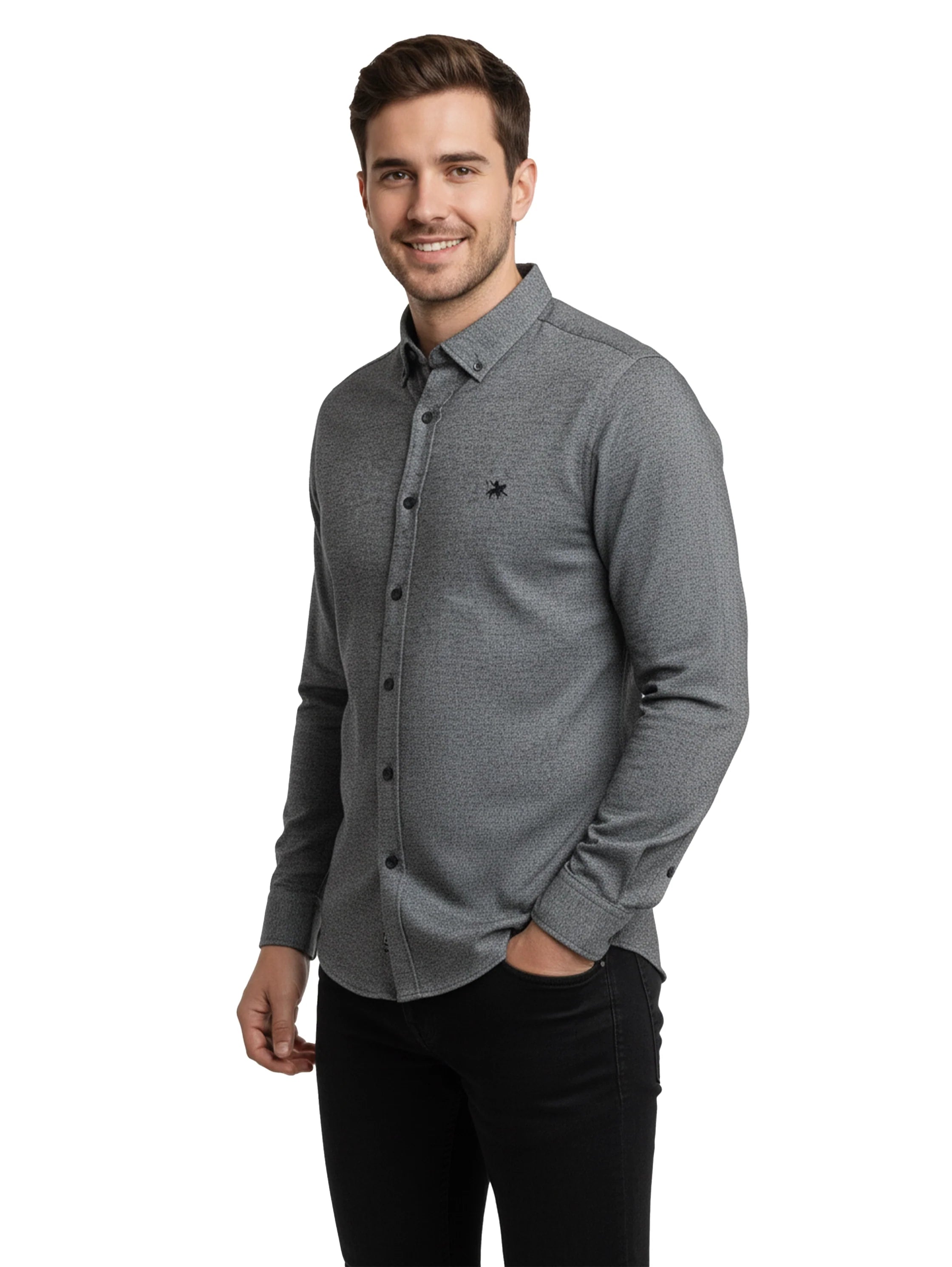 Long Sleeve Black Shirt with Button to Close