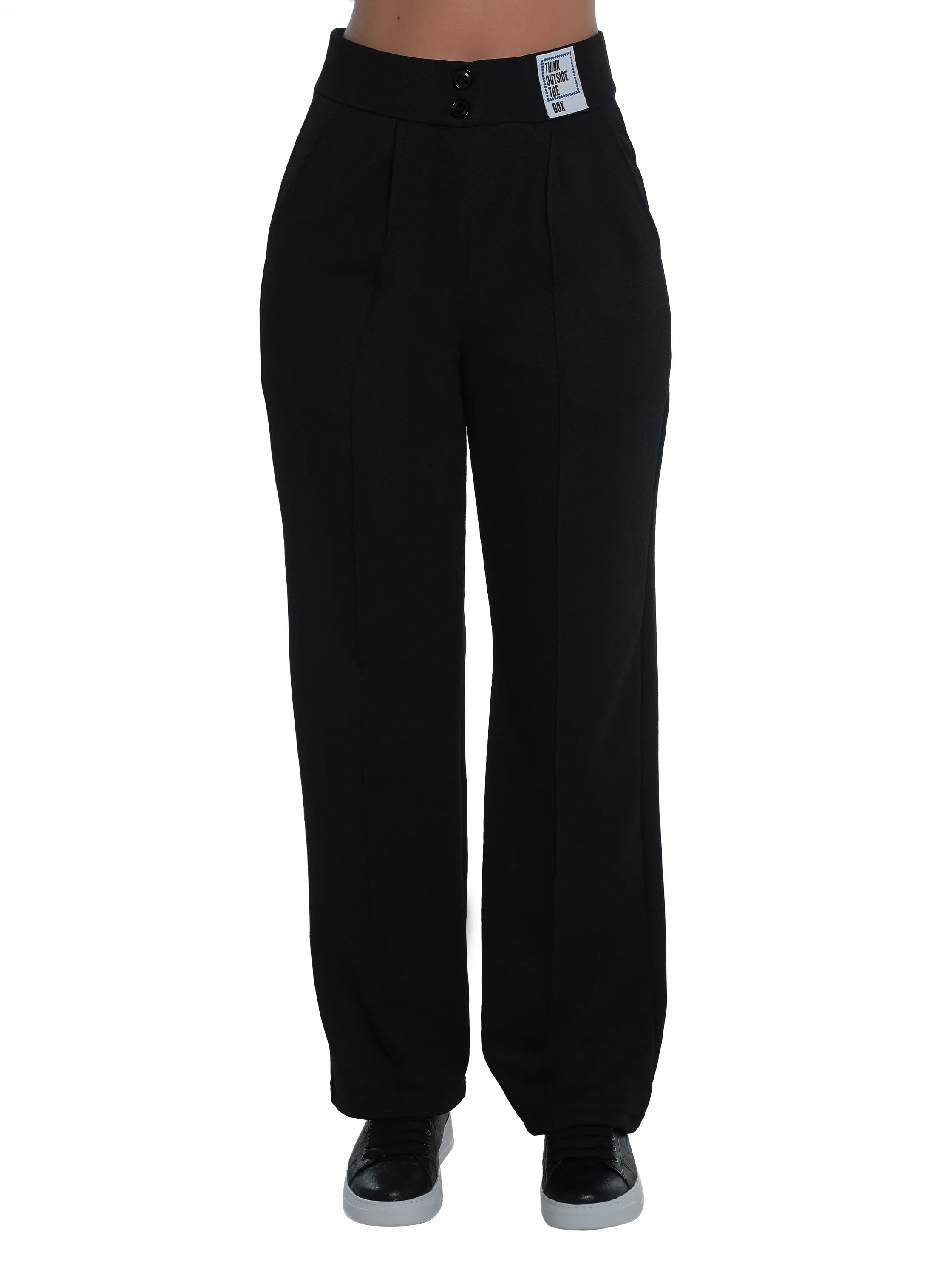 Black Loose Fit Pant With Button To Close
