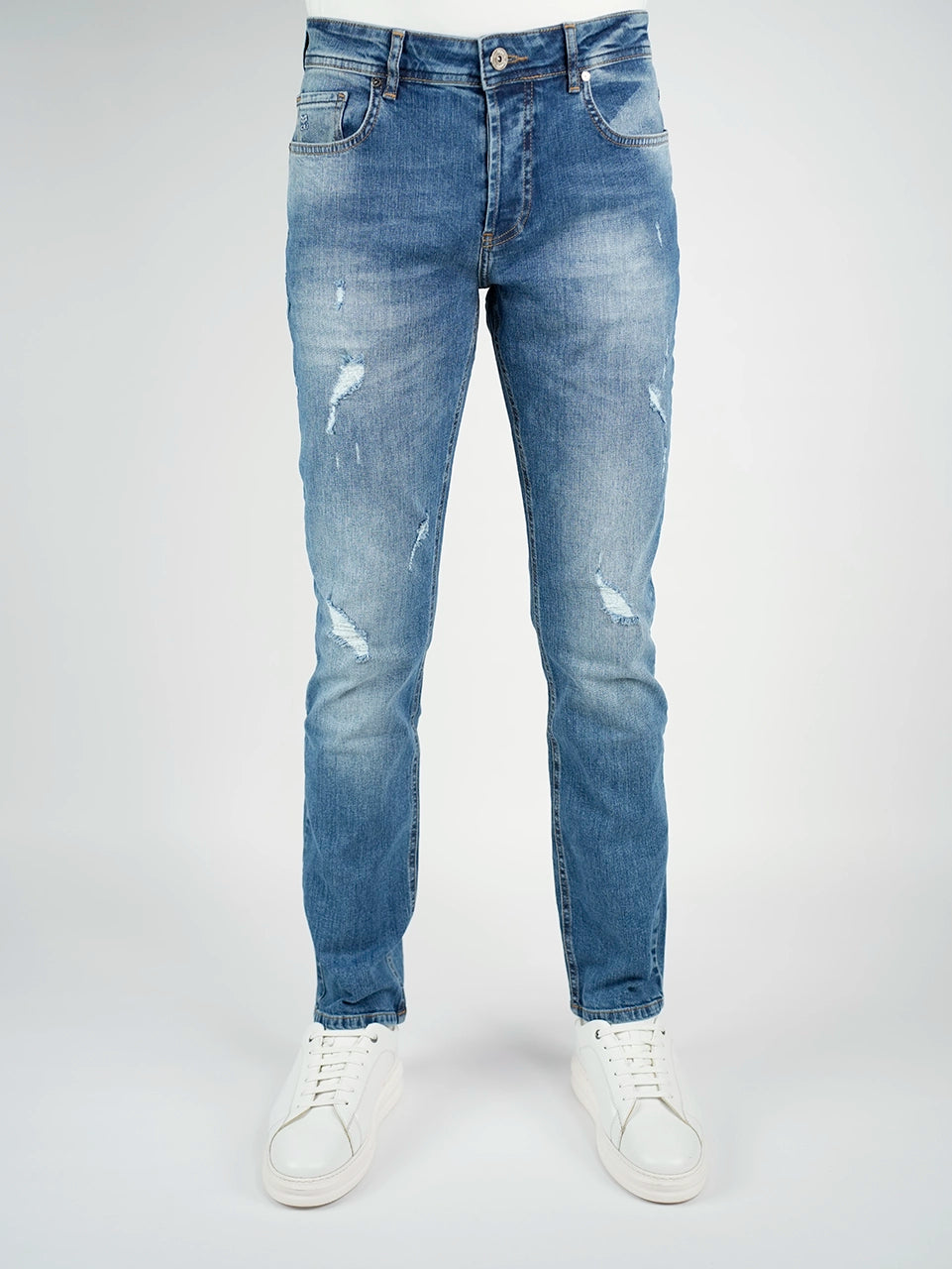 Blue Washed Slim Straight Jeans