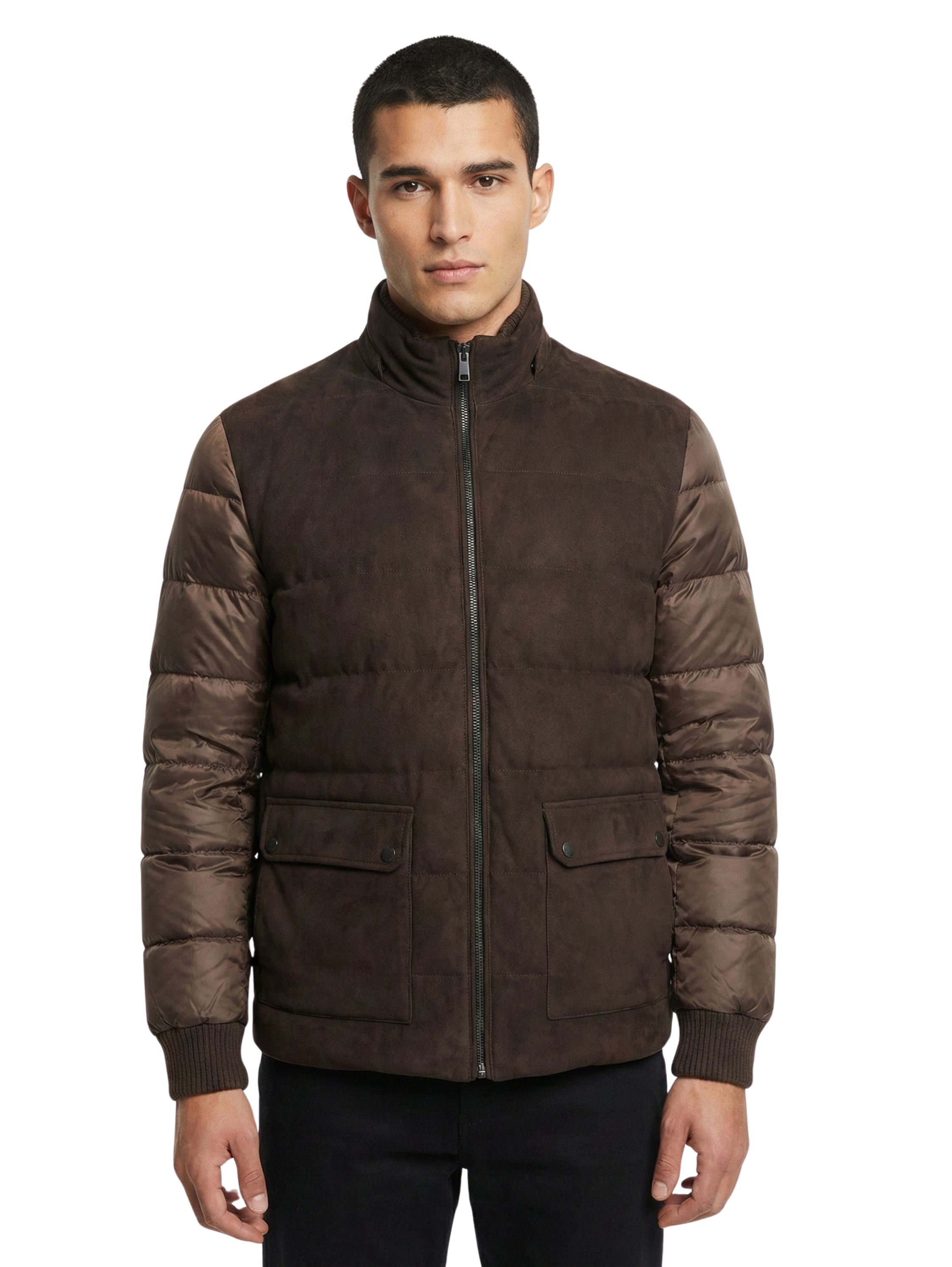 Damat Dark Brown Padded Jacket With Stand up Collar