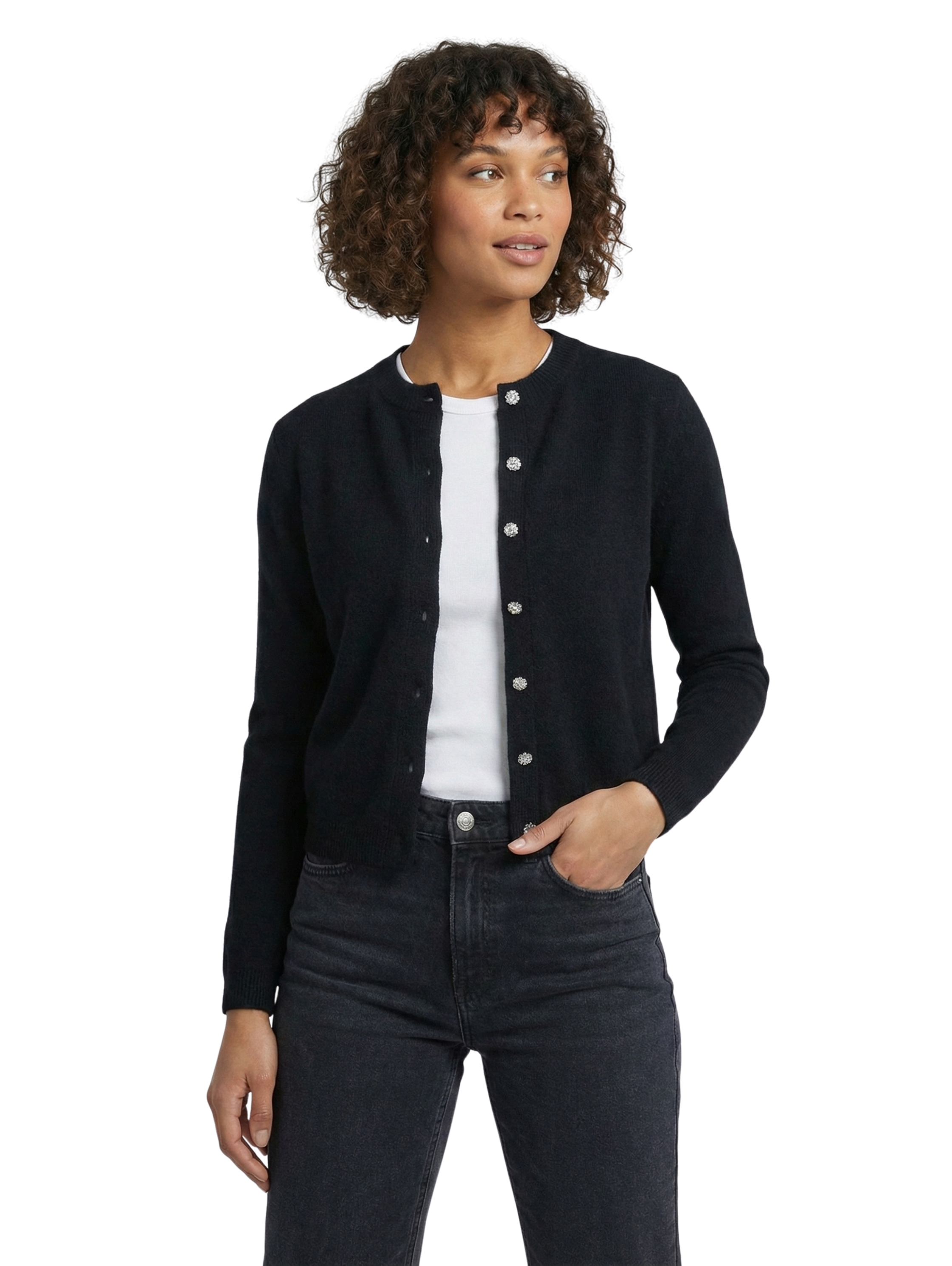 Long Sleeved Black Buttoned Pullover