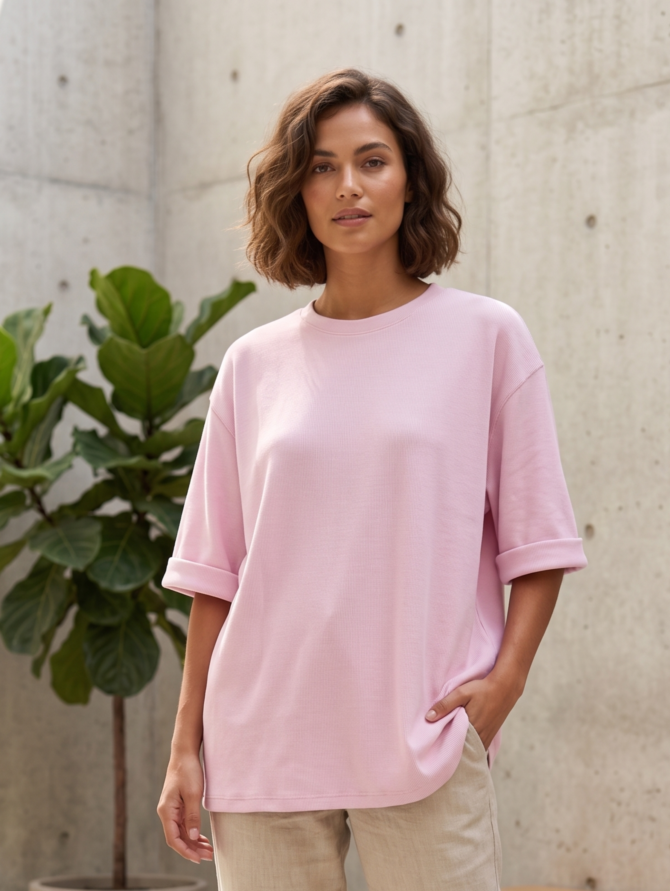 Pink Oversized Plain T-Shirt