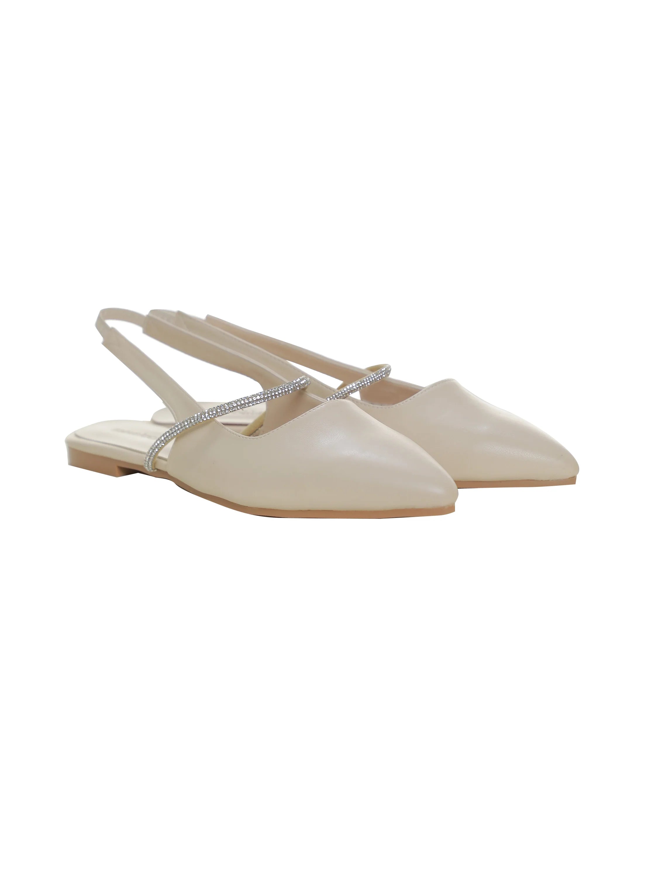 Stylish Beige Flat Ballerina With Cross-Strap Design