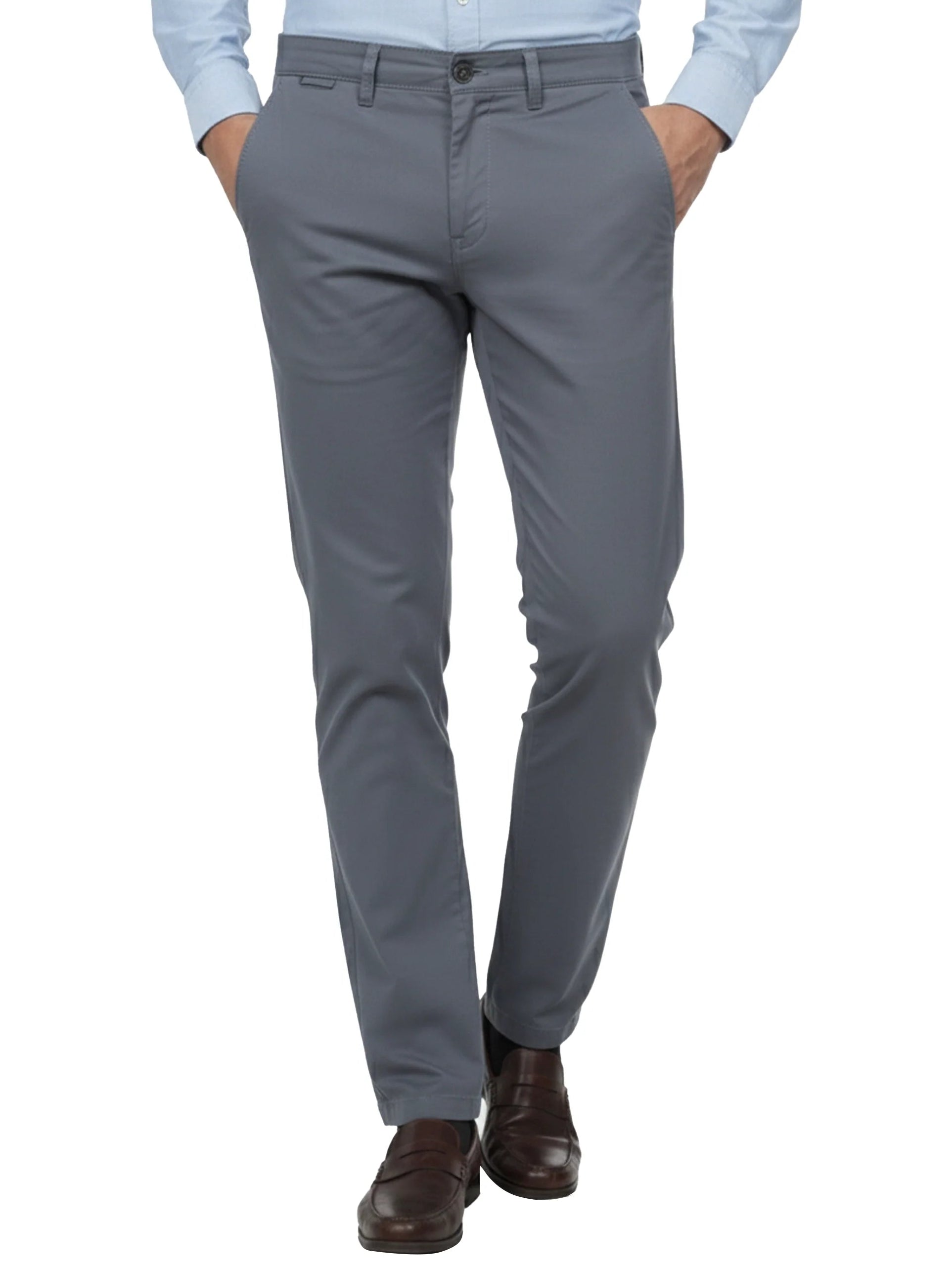 Grey Casual Chino Pant with Zipper & Button to Close