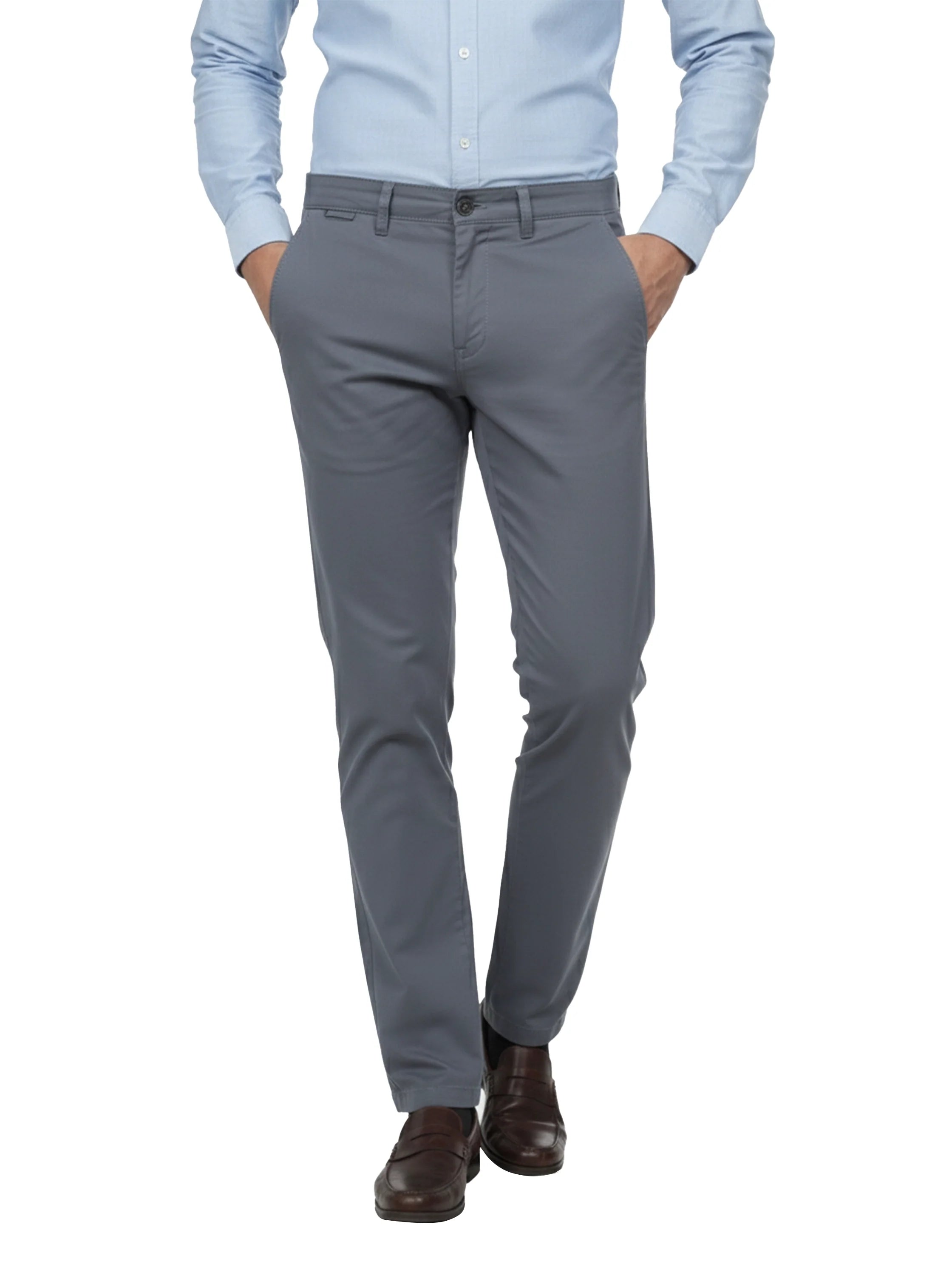 Grey Casual Chino Pant with Zipper & Button to Close