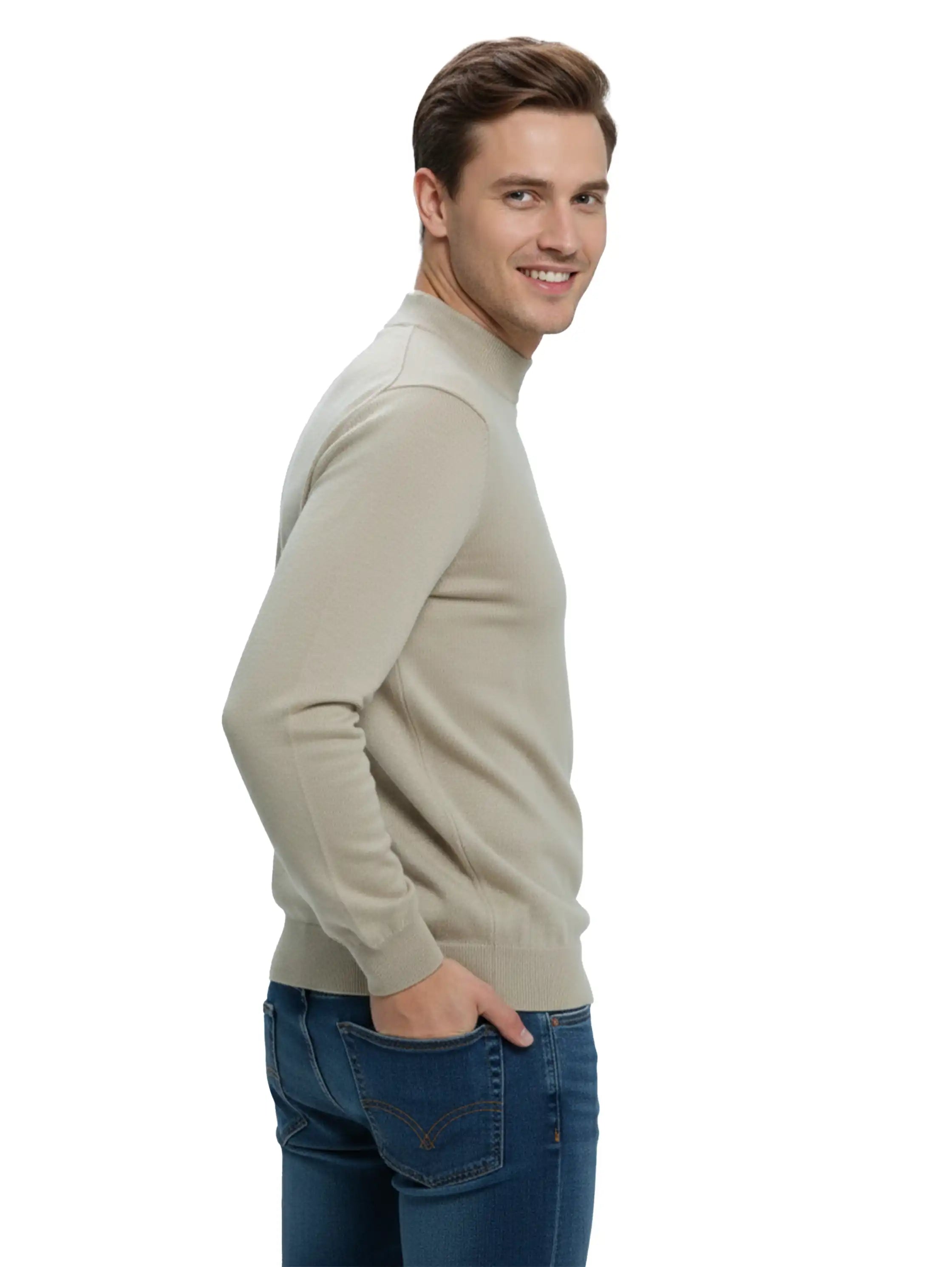 Stand Up Collar Knitwear Beige Pullover