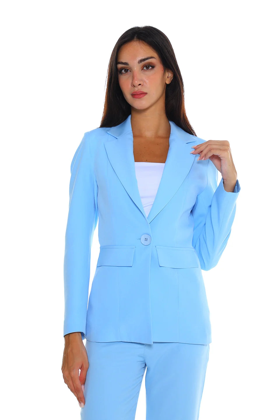 Basic Blue Blazer With Patch Pockets