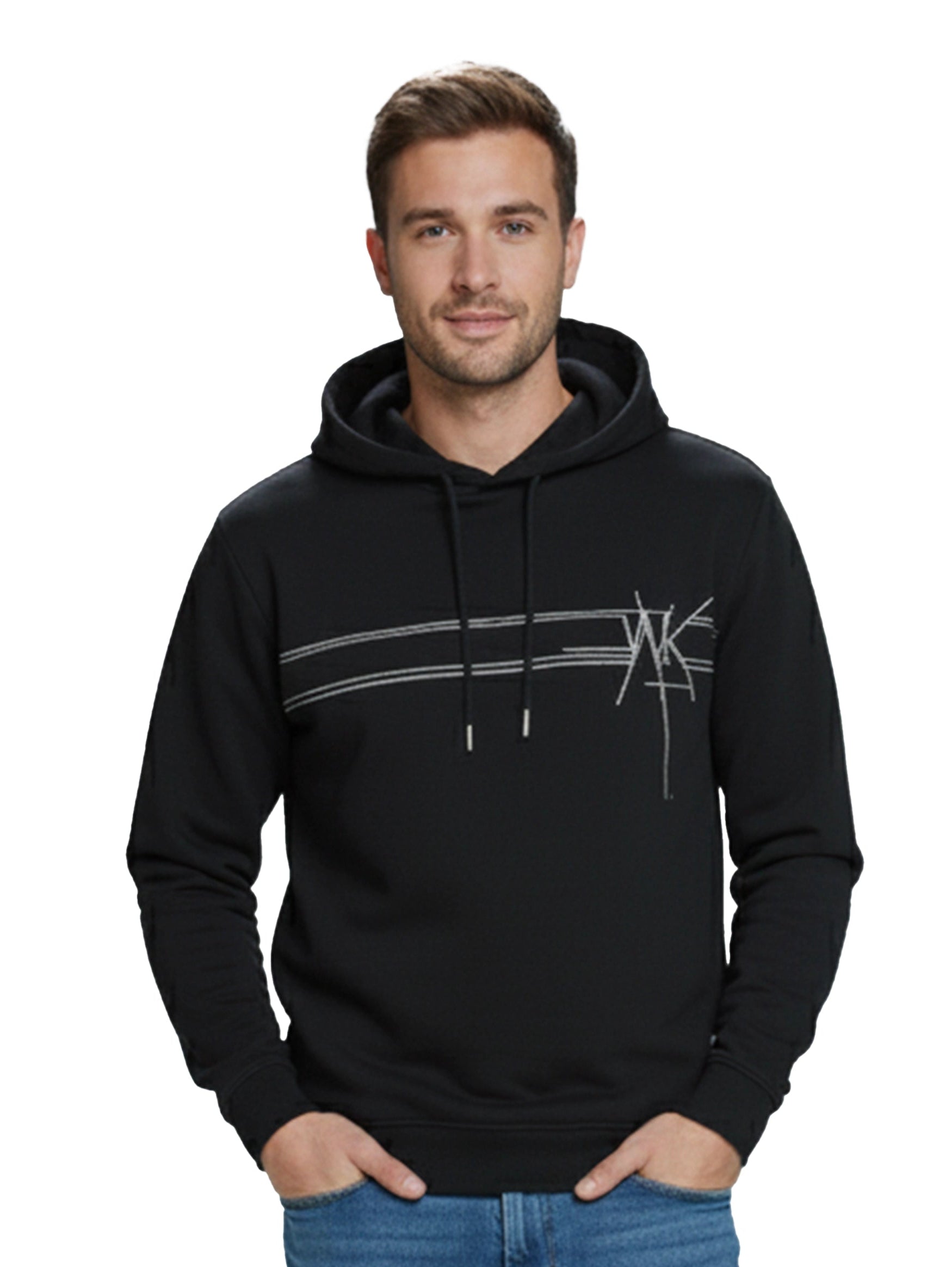 Cotton Black Hoodie With Front Stripe Design