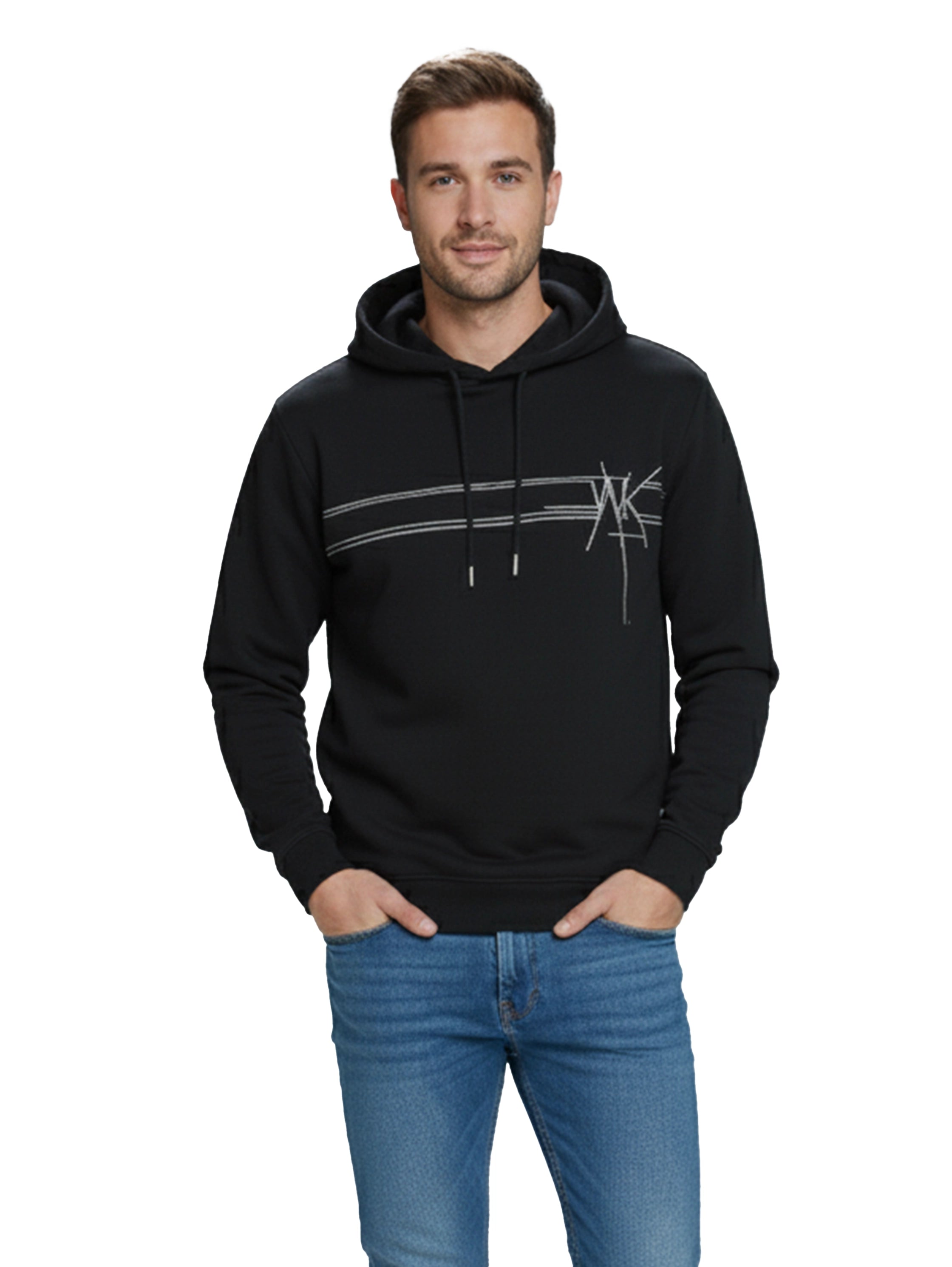 Cotton Black Hoodie With Front Stripe Design