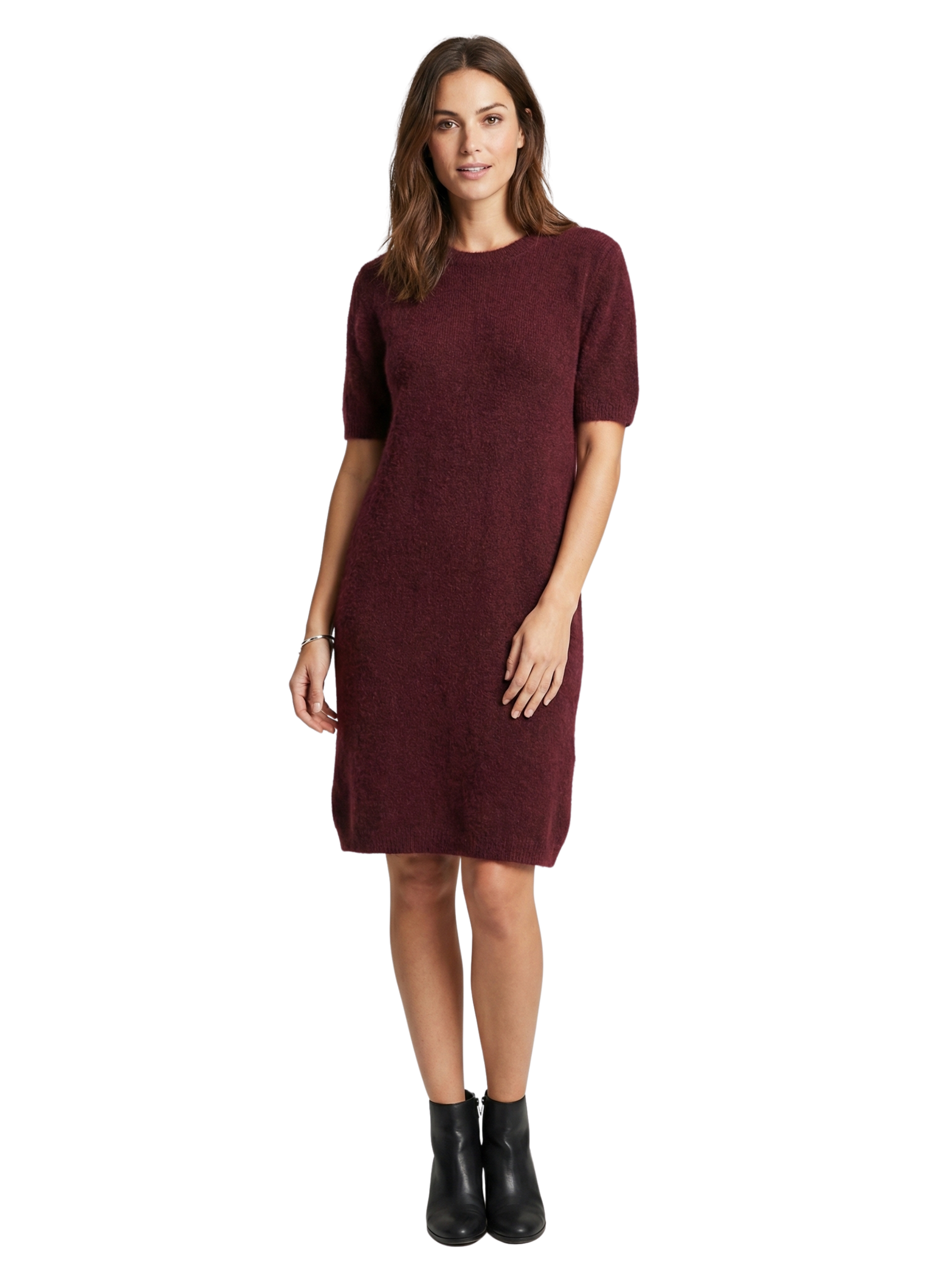 Short Sleeve Bordo Slim Dress