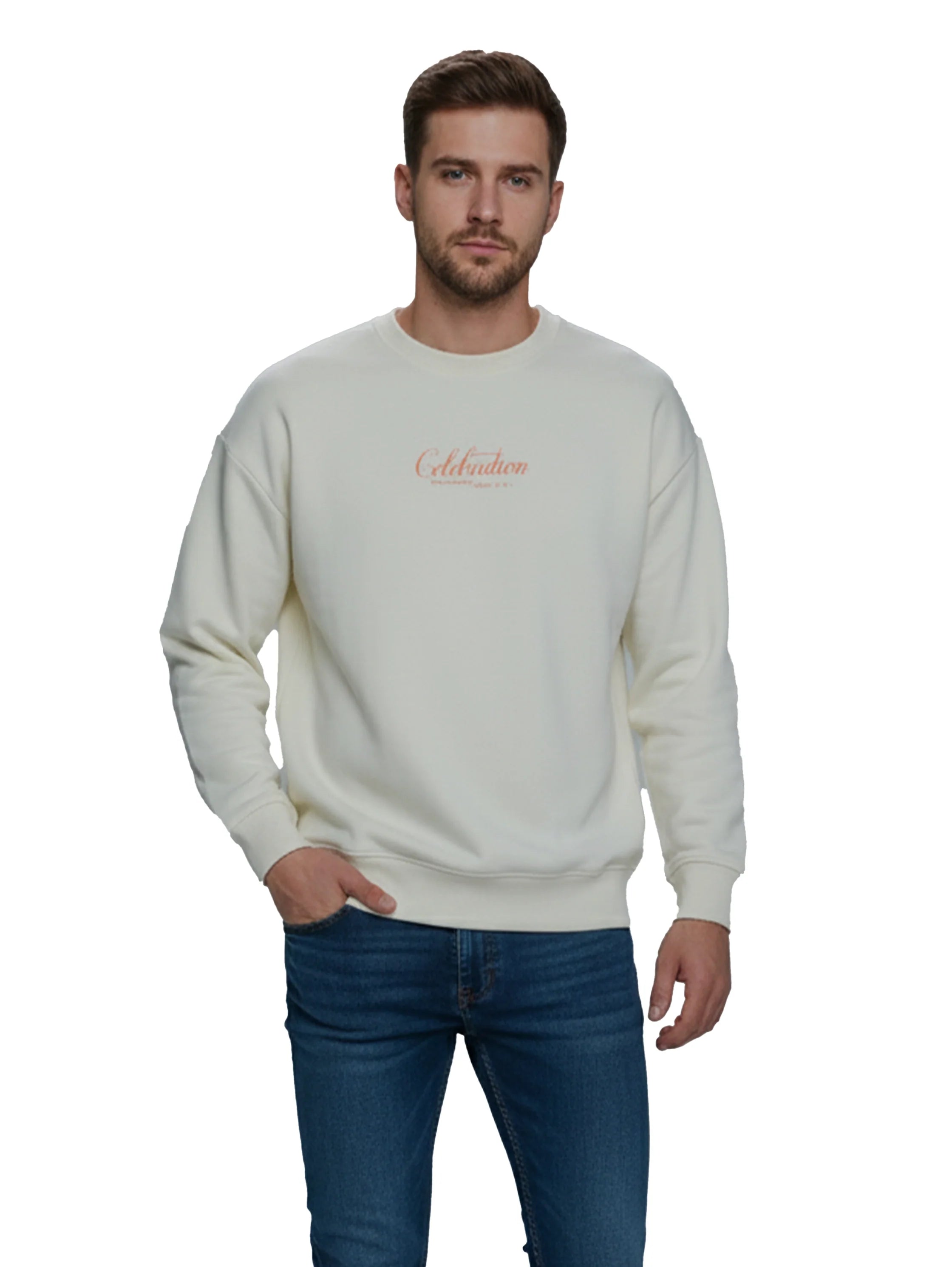 Offwhite Sweater With "Celebration" Front Design