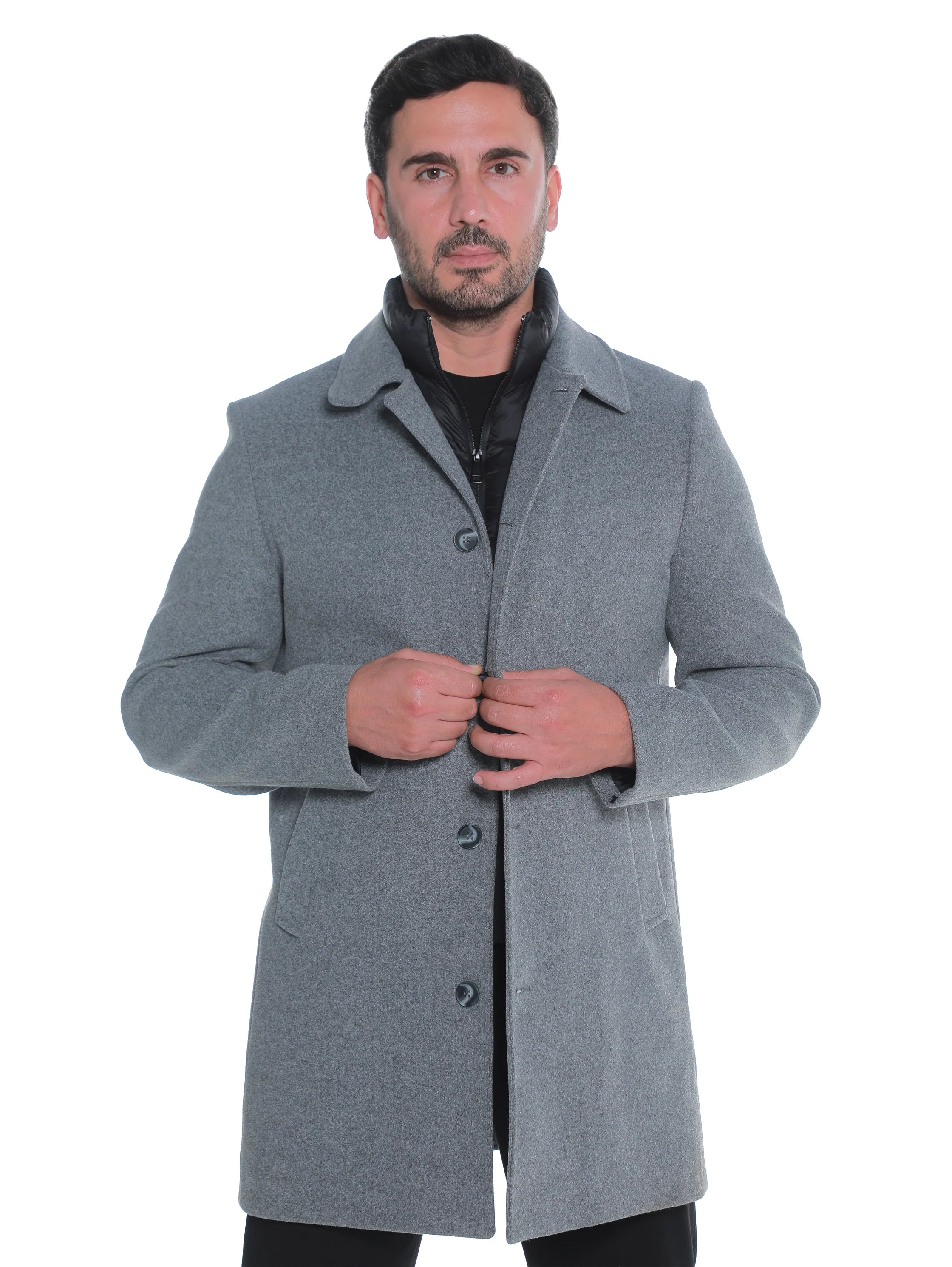 Grey Casual Coat with Double Layer