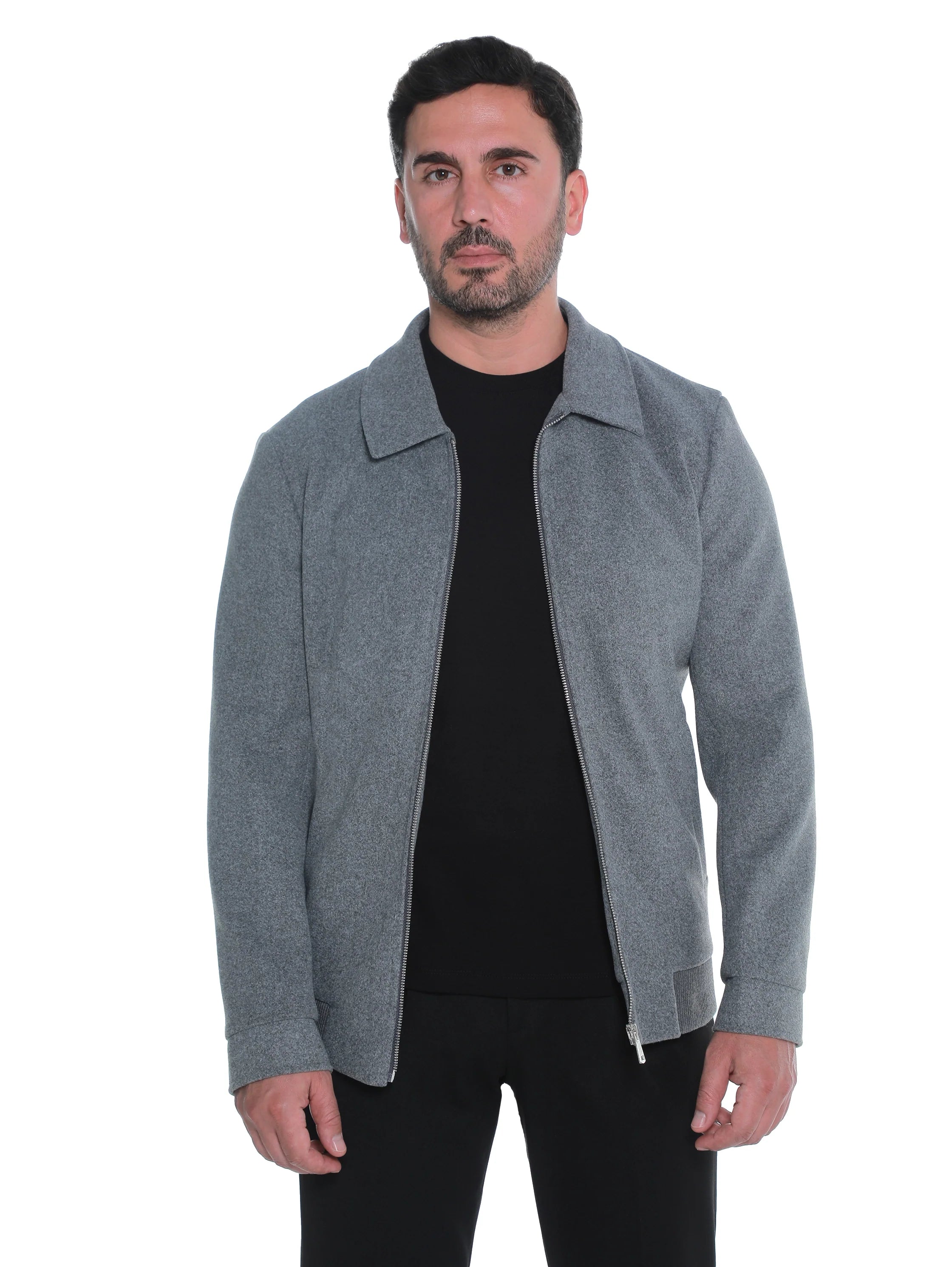 Dark Grey Zippered Jacket With Collar