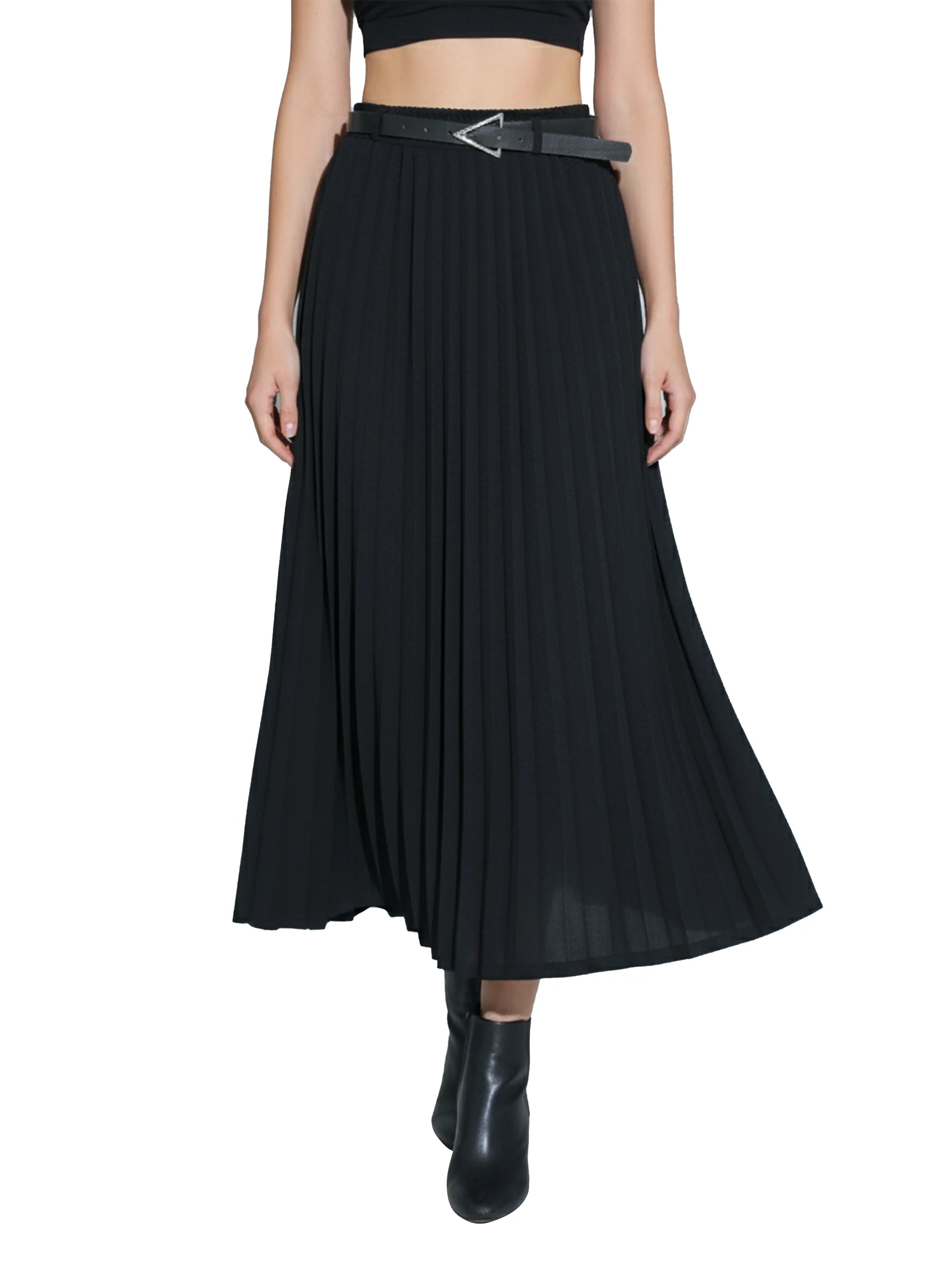 Black Belted Skirt Under Knee
