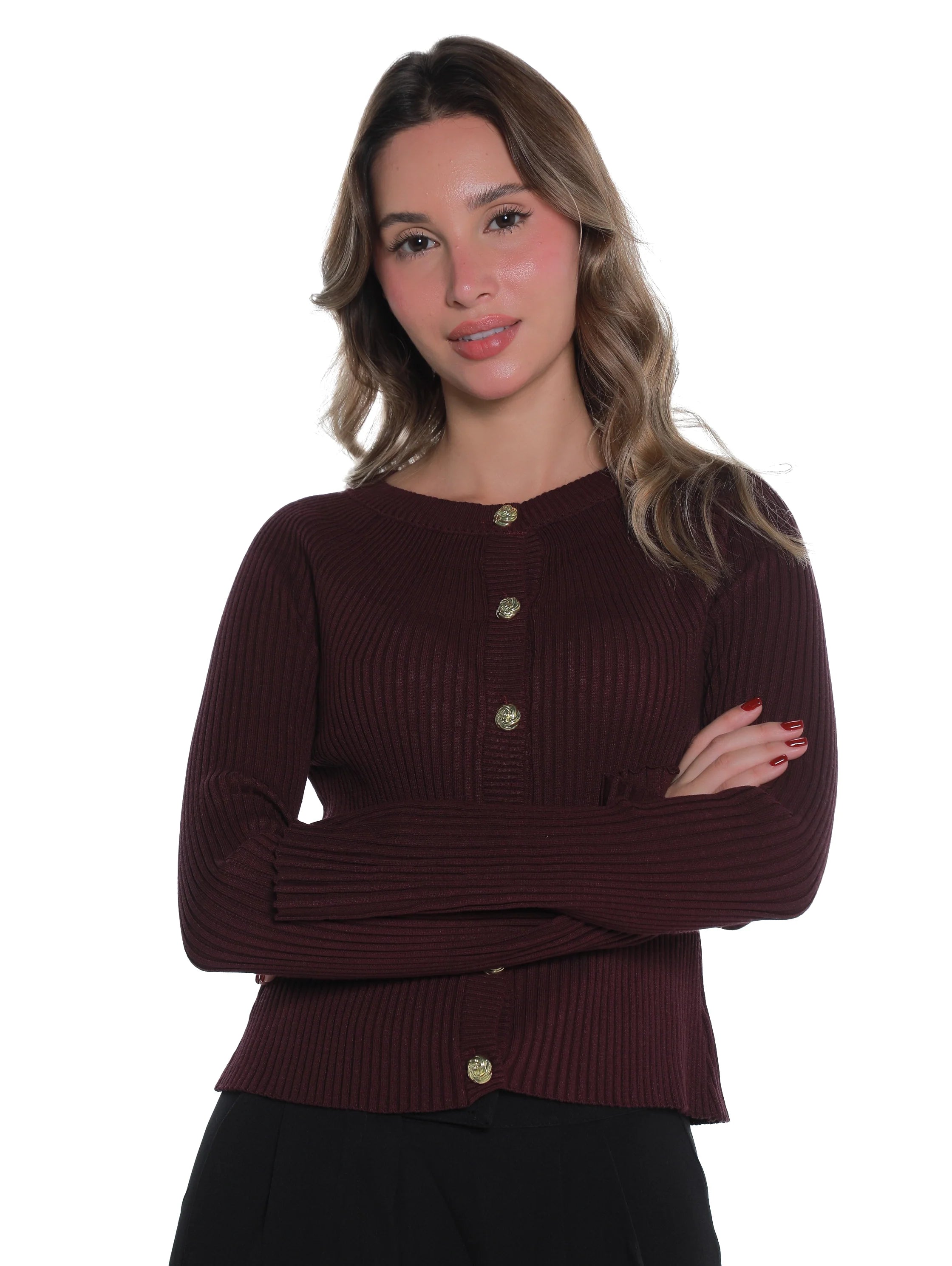 Ribbed Dark Purple Pullover With Button To Close