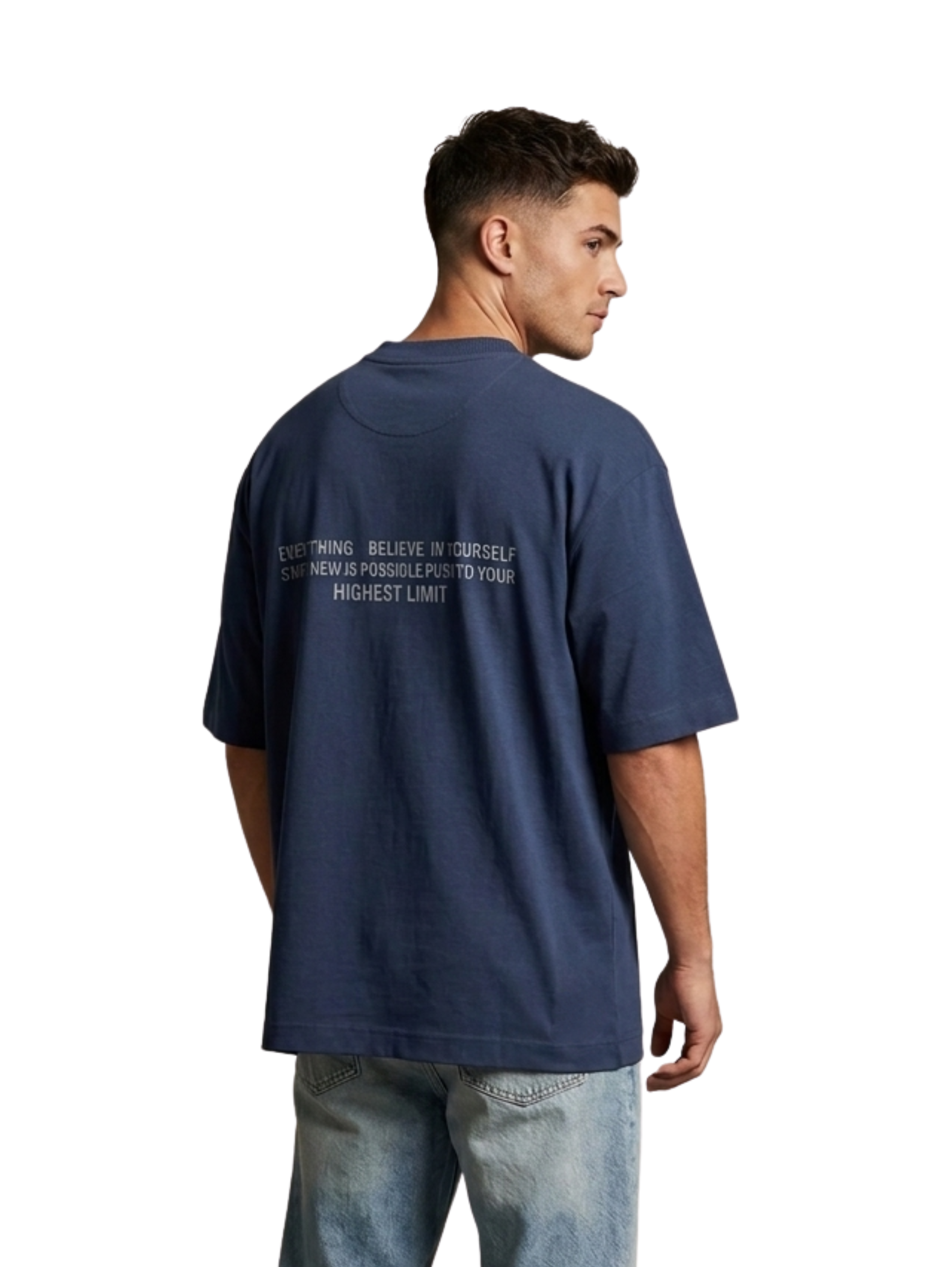 Oversized Navy T-Shirt With Printed Back Design