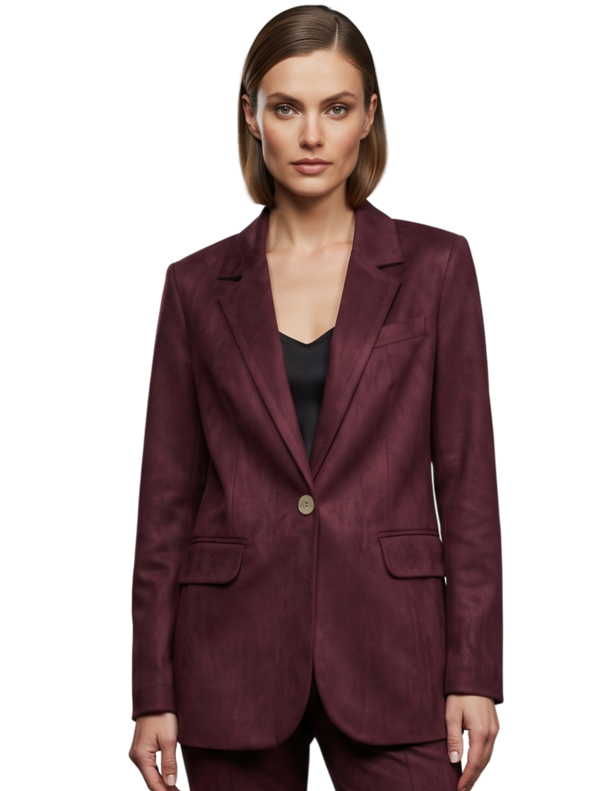 Purple Suede Single-Breasted Blazer