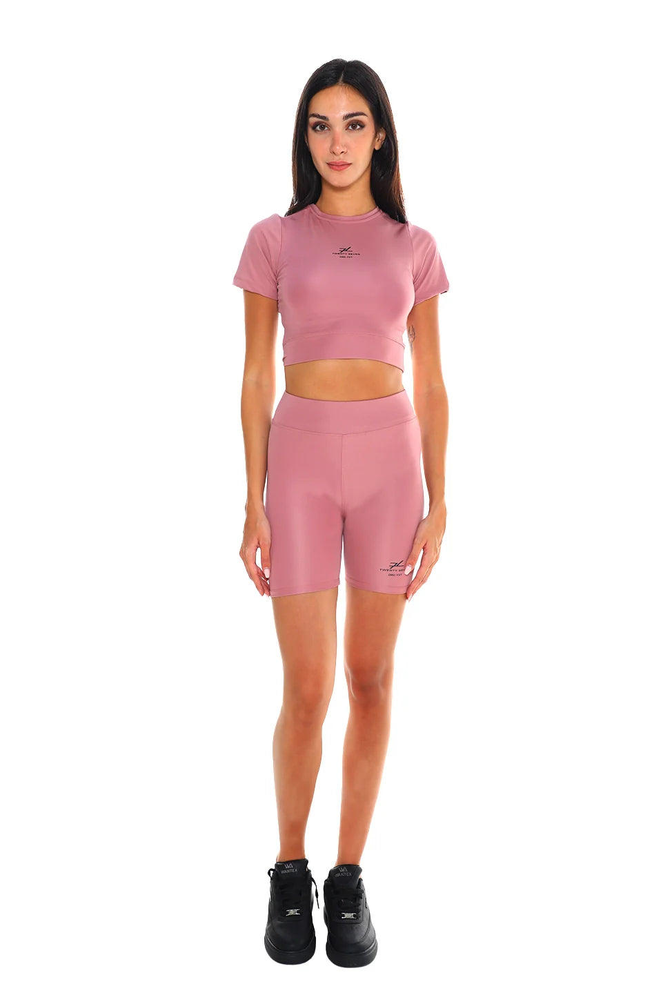 Purple Biker Short With Crop Top Active Set