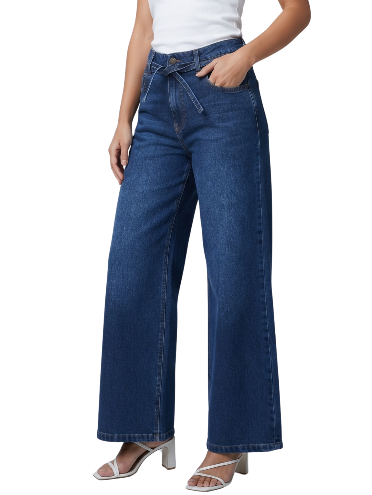 Blue Wide-Leg Denim Jeans