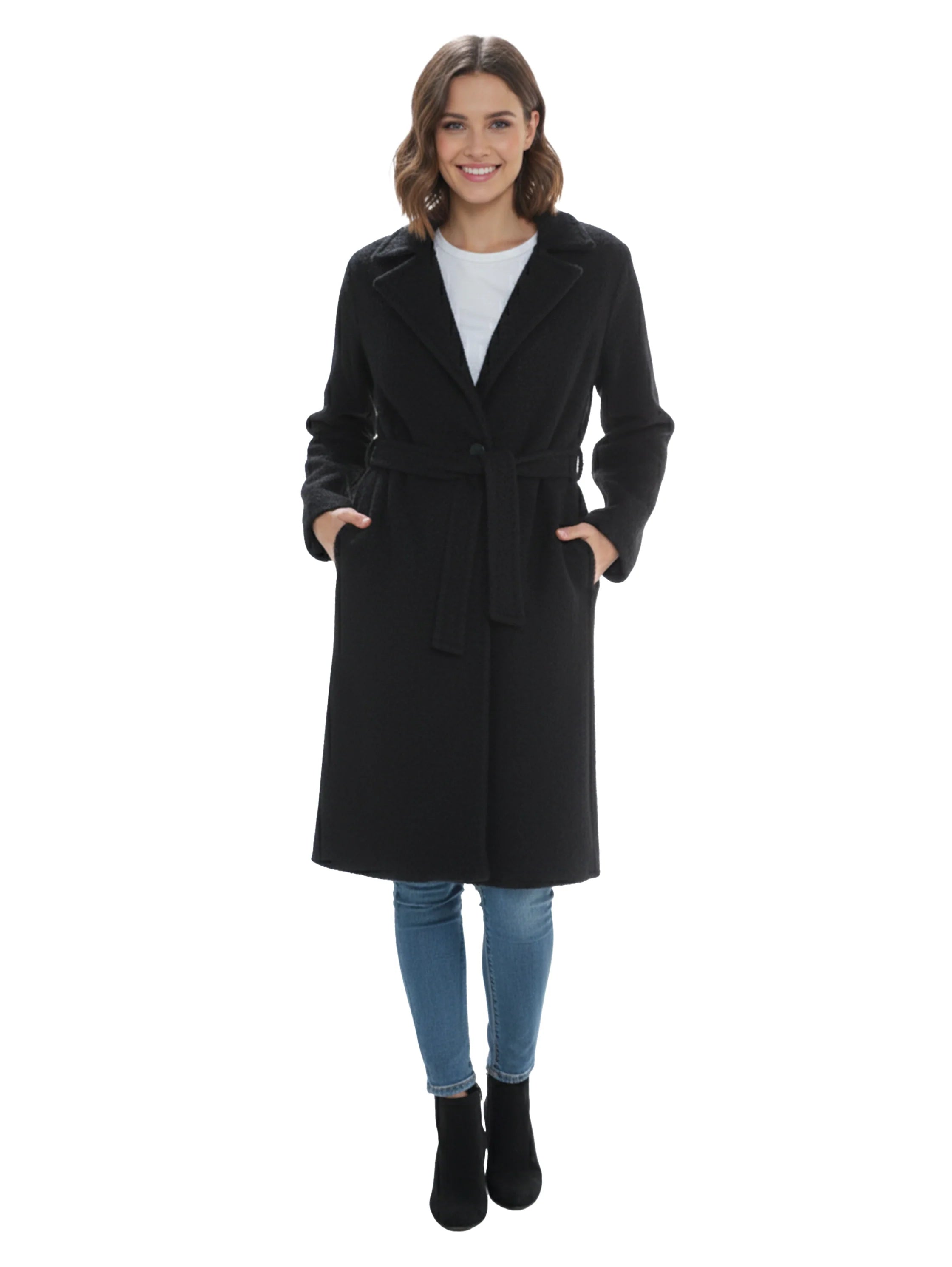 Black Waisted Tie Long Coat